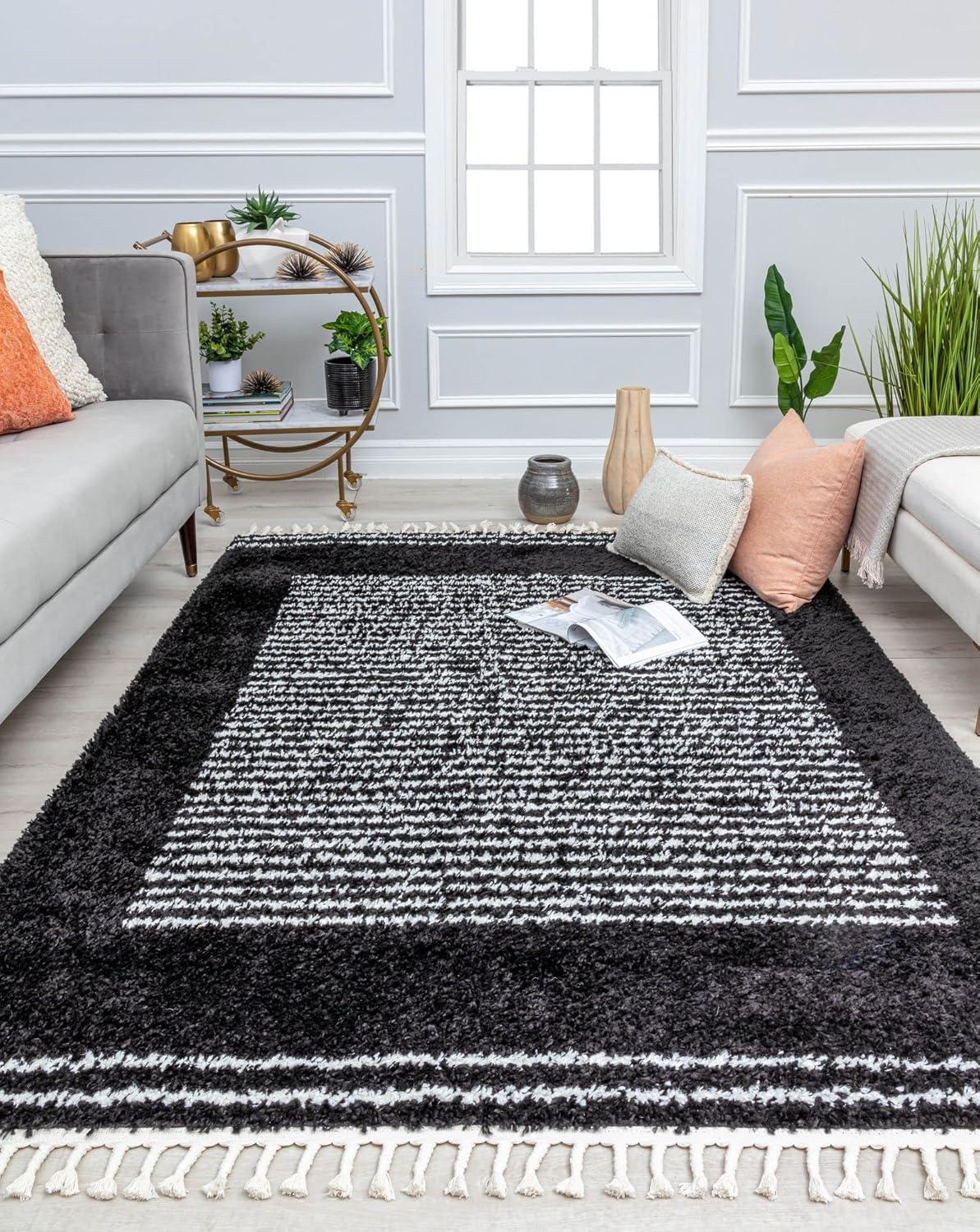 Ebony Twilight 5' x 7' Braided Stripe Shag Area Rug