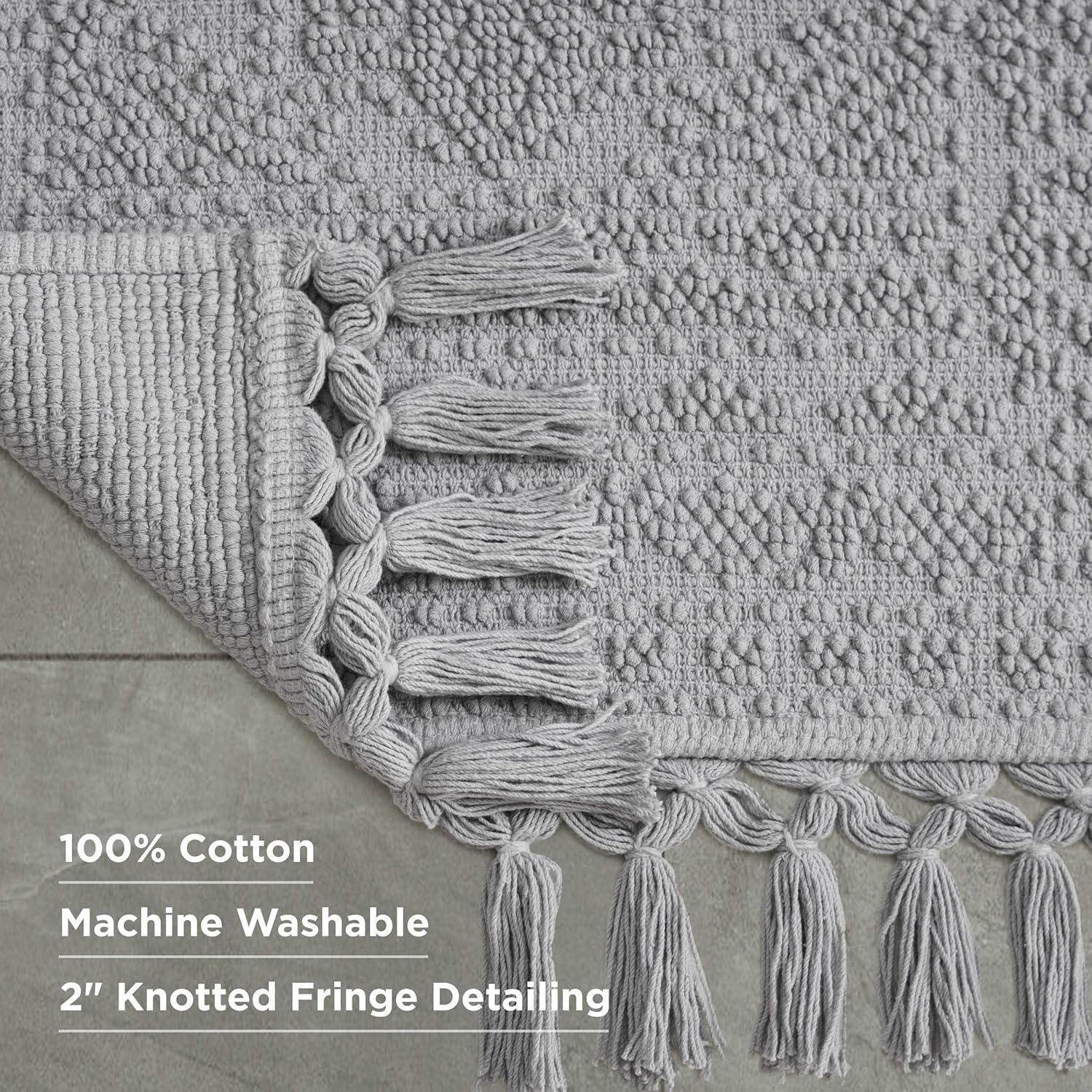 French Connection Nellore Bathroom Rugs, Woven and Beaded Bathroom Mats, Durable Bath Rugs, Thick Bath Mats for Bathroom and Shower Rugs, 17" x 28", Light Grey