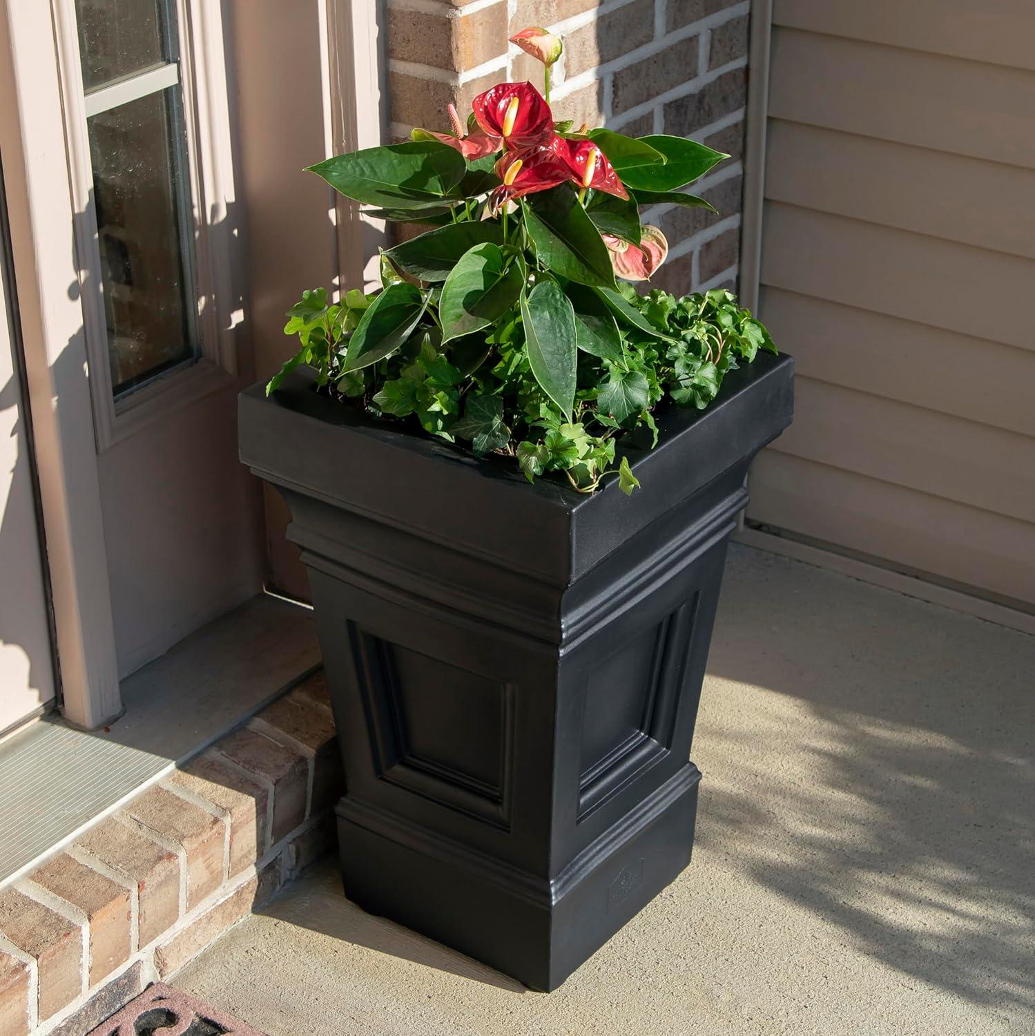 Atherton Onyx Black Self-Watering Square Planter Box, 2-Pack