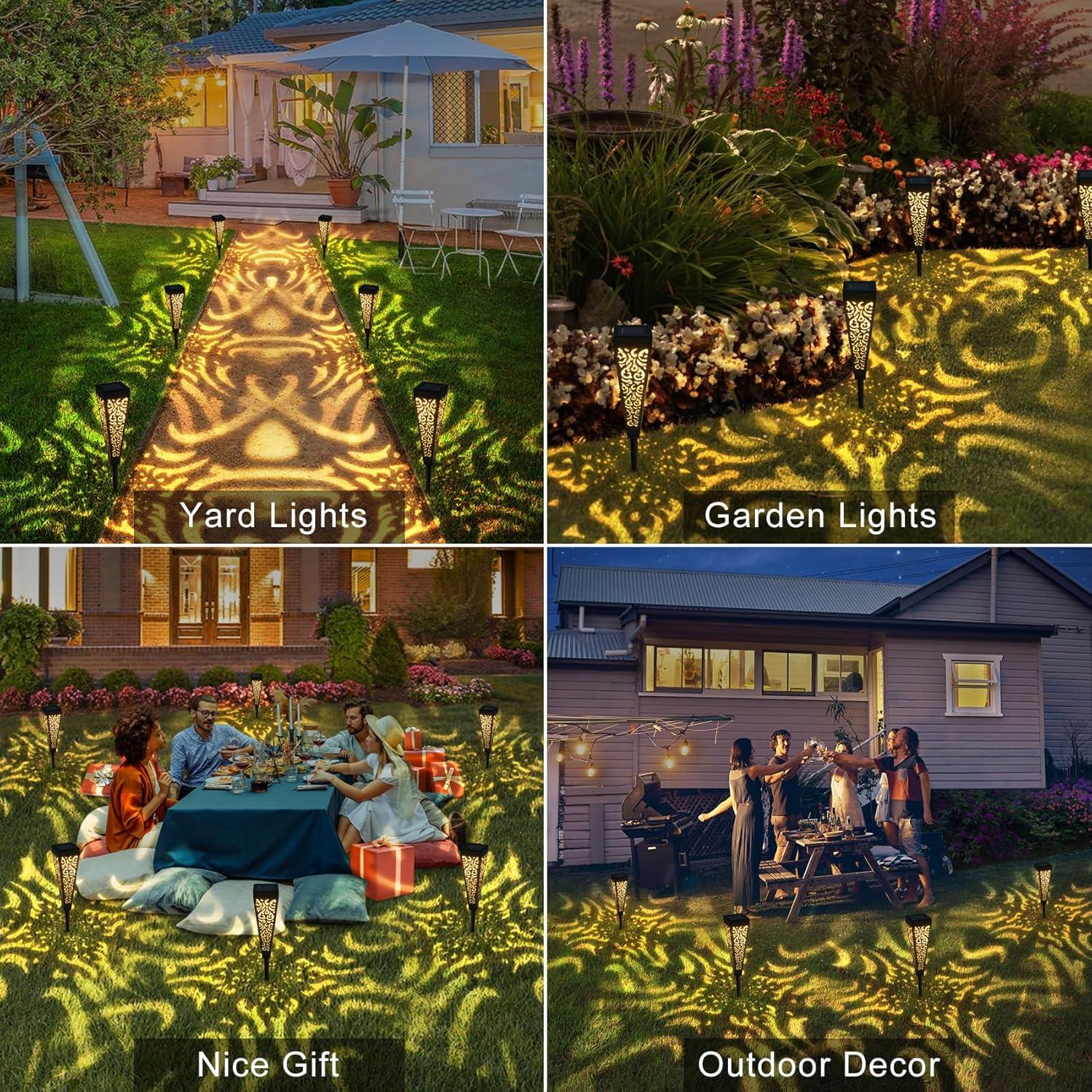 6Pcs Solar Pathway Garden Lights Outdoor Decorative Stakes, Waterproof LED Landscape Lighting for Lawn, Walkway, Patio, Yard (8 Lumens)