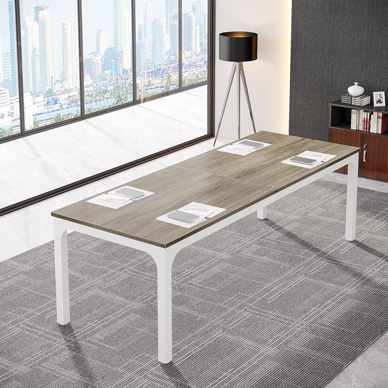 Tribesigns 13ft Light Brown Engineered Wood Conference Table Set