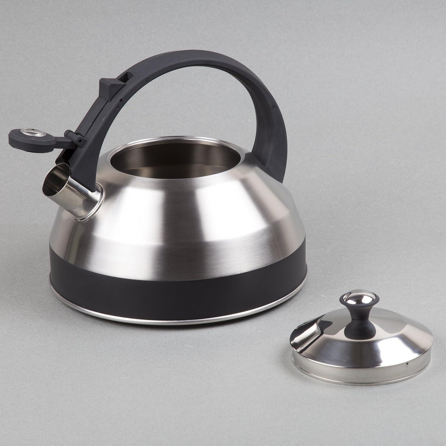 Stainless Steel Whistling Teakettle with Black Handle, 2.8 Quart