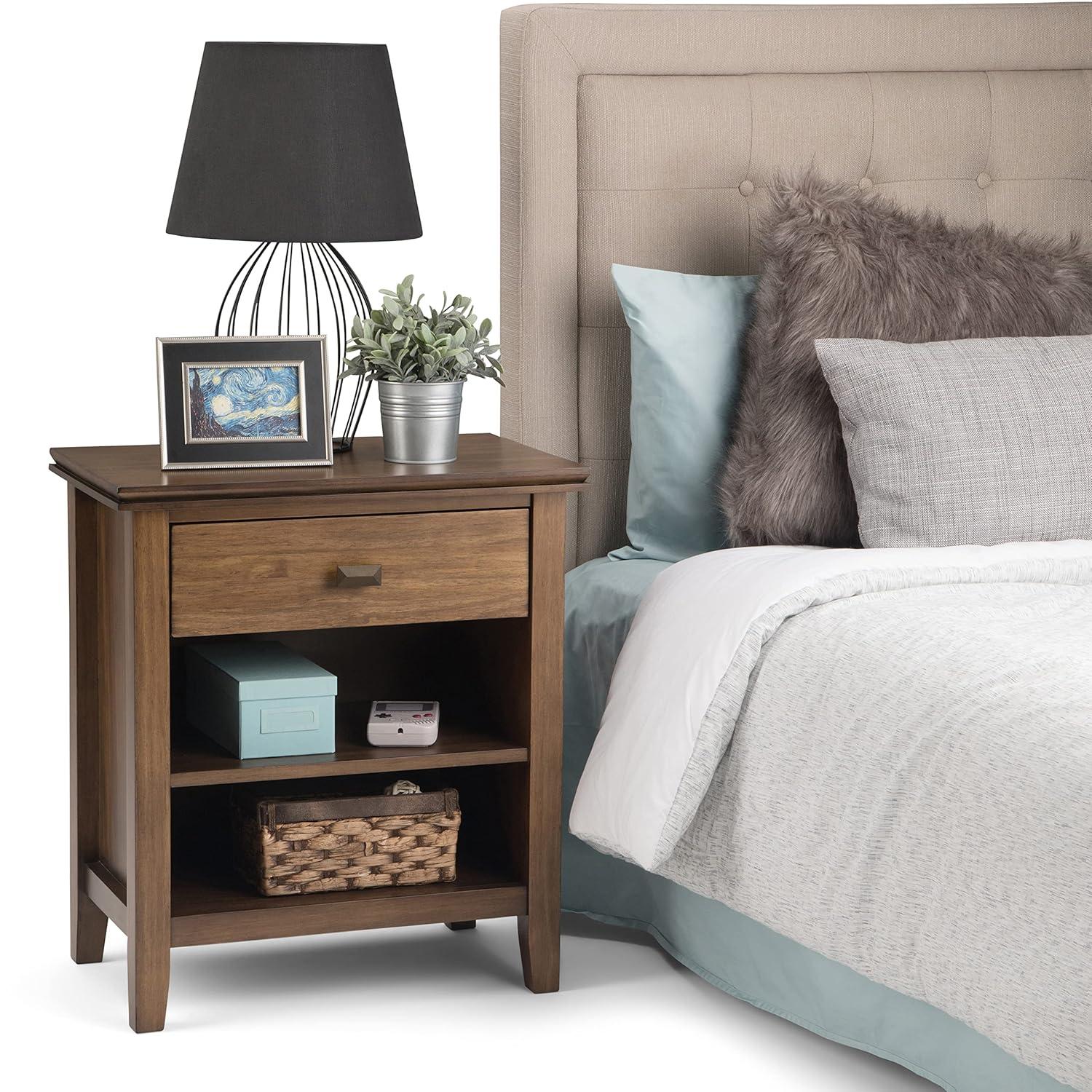 Simpli Home Artisan 24"W Solid Wood Nightstand with Drawer and Shelves
