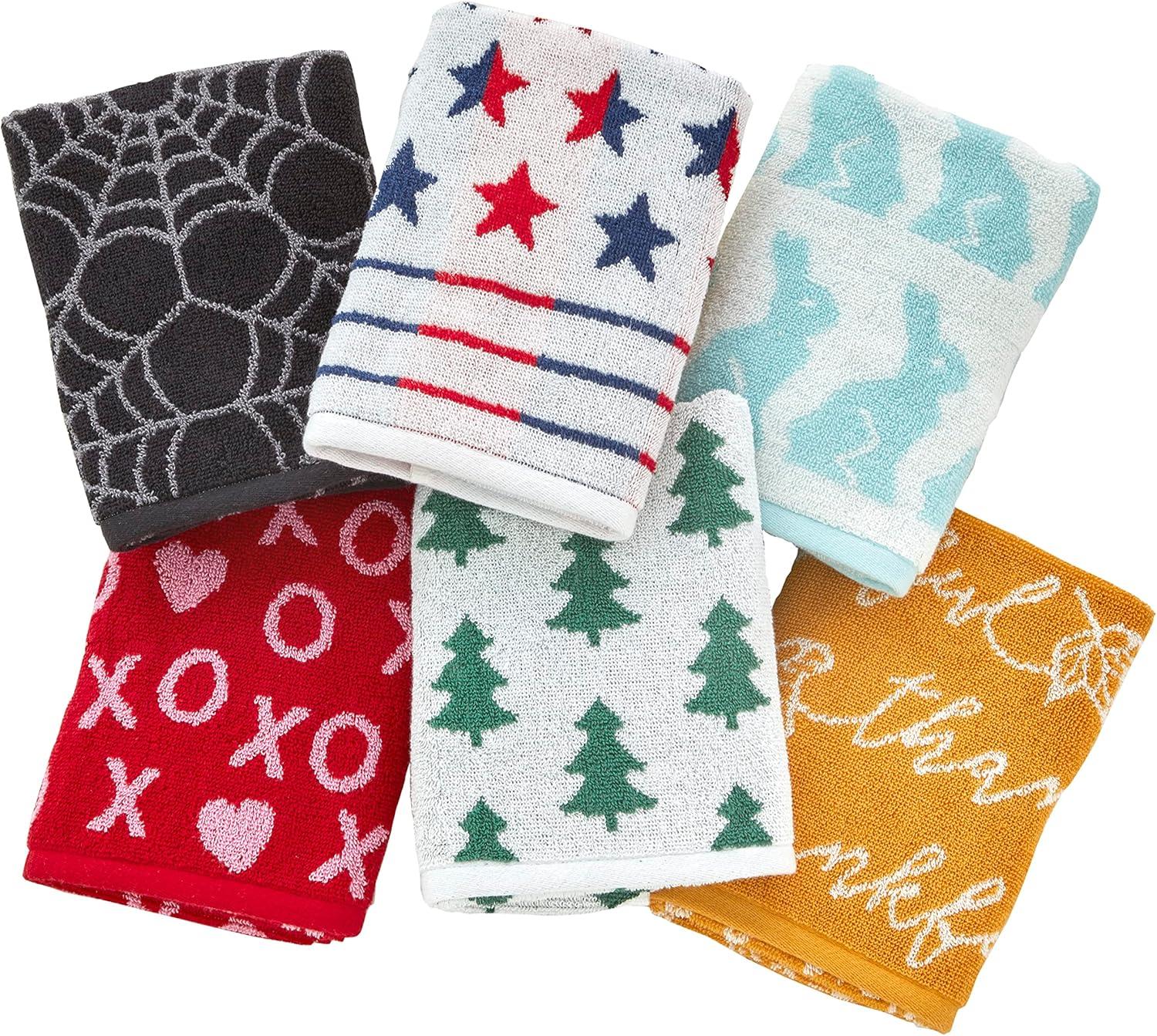 6-Piece Multicolor Cotton Jacquard Hand Towel Set