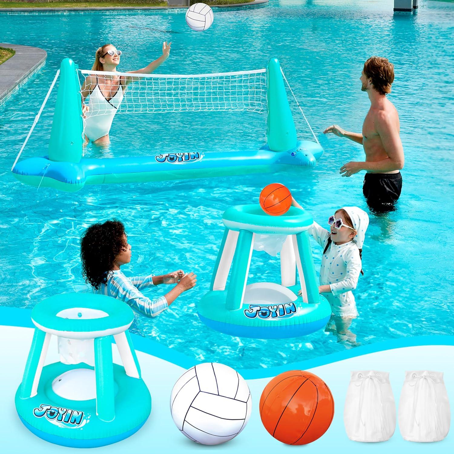Phantoscope Floating Swimming Game Toy For Kids And Adults, Summer Floaties, Volleyball Court (105”X28”X35”)|Basketball (27”X23”X27”),L-Blue