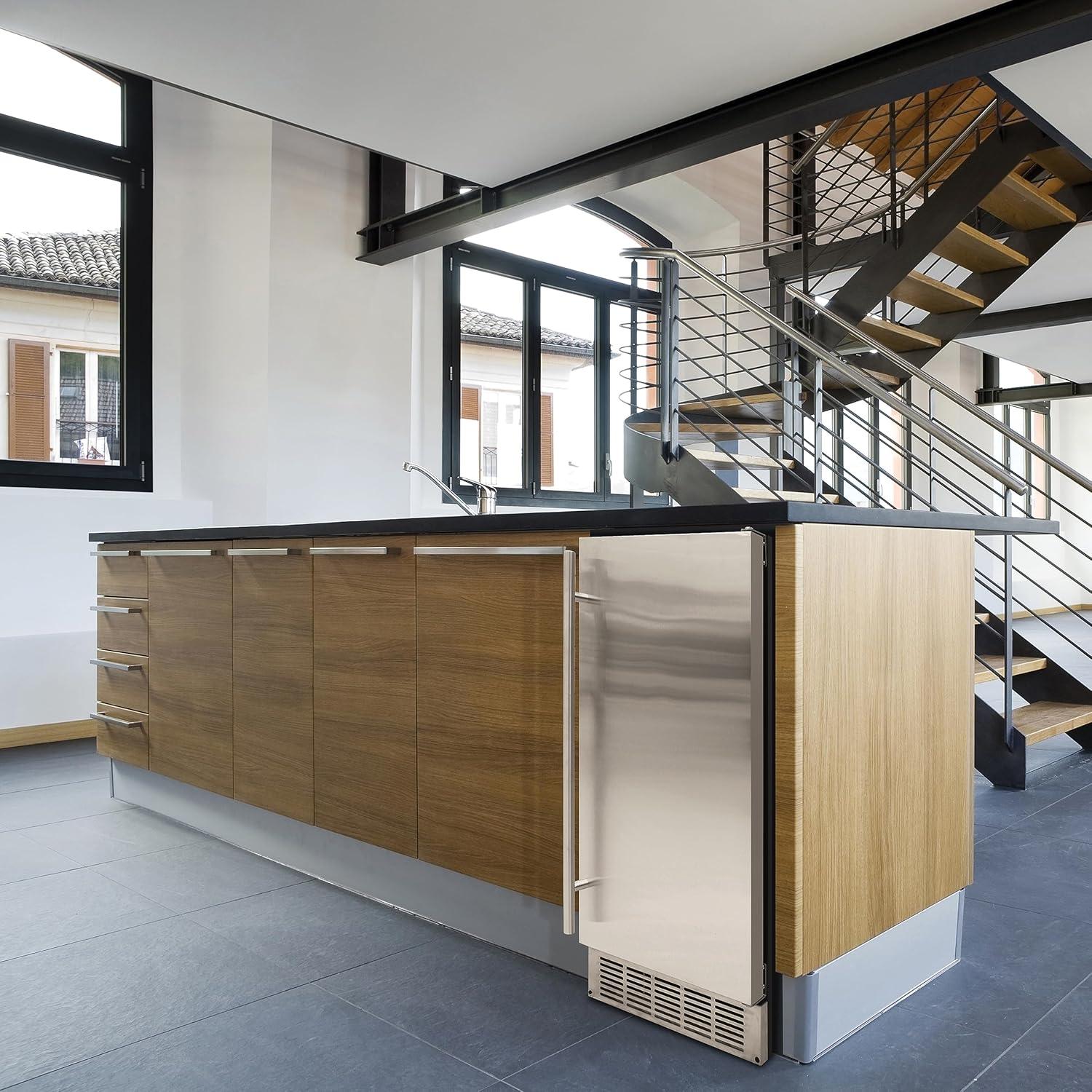 Indoor Built-in Ice Maker Stainless Steel Construction 25 lbs. Freezer Storage, Under Counter or Cabinet Ice Machine, for Commercial or Home Kitchen Use, Metallic