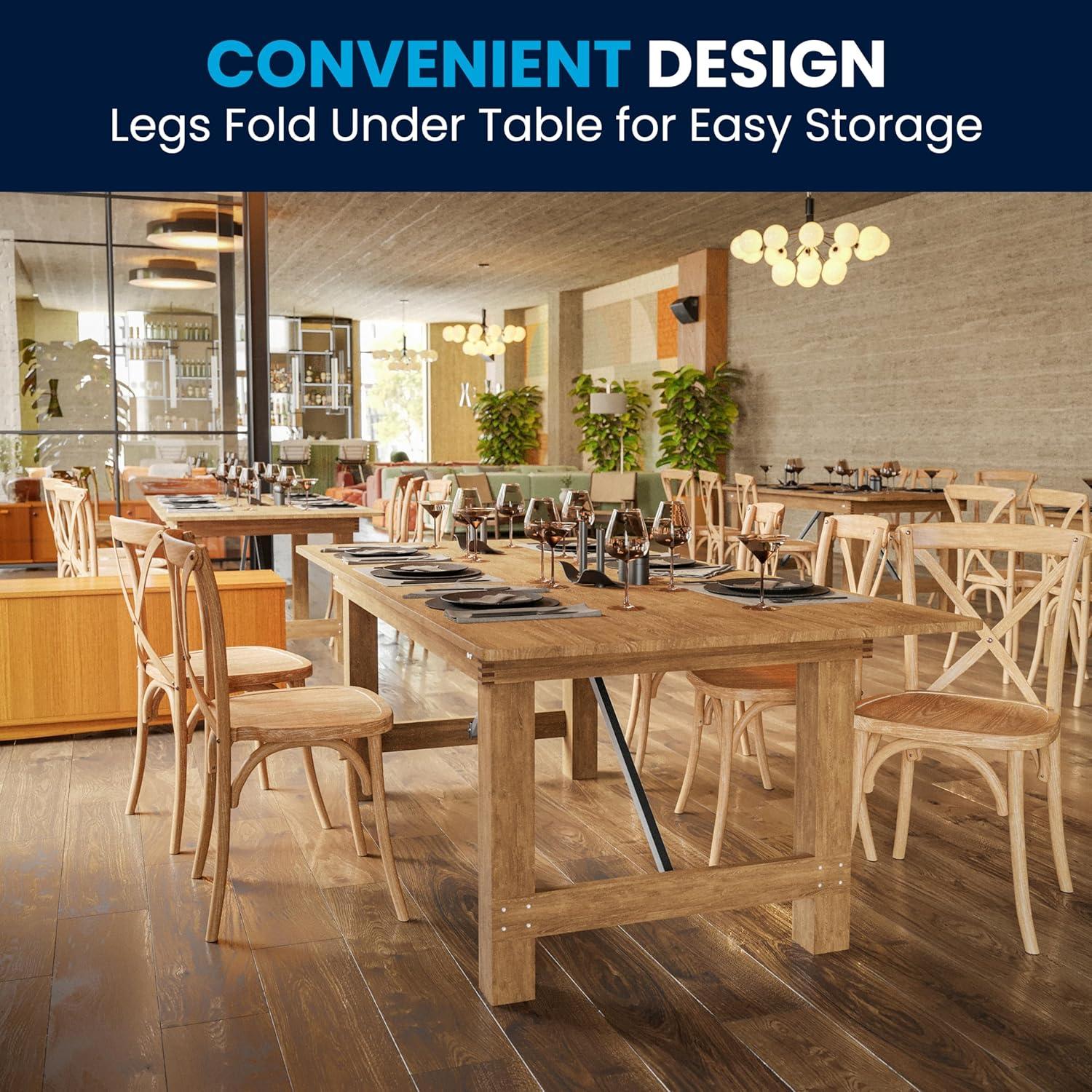 7' x 40'' Rectangular Solid Pine Folding Farm Dining Table in Light Natural Finish