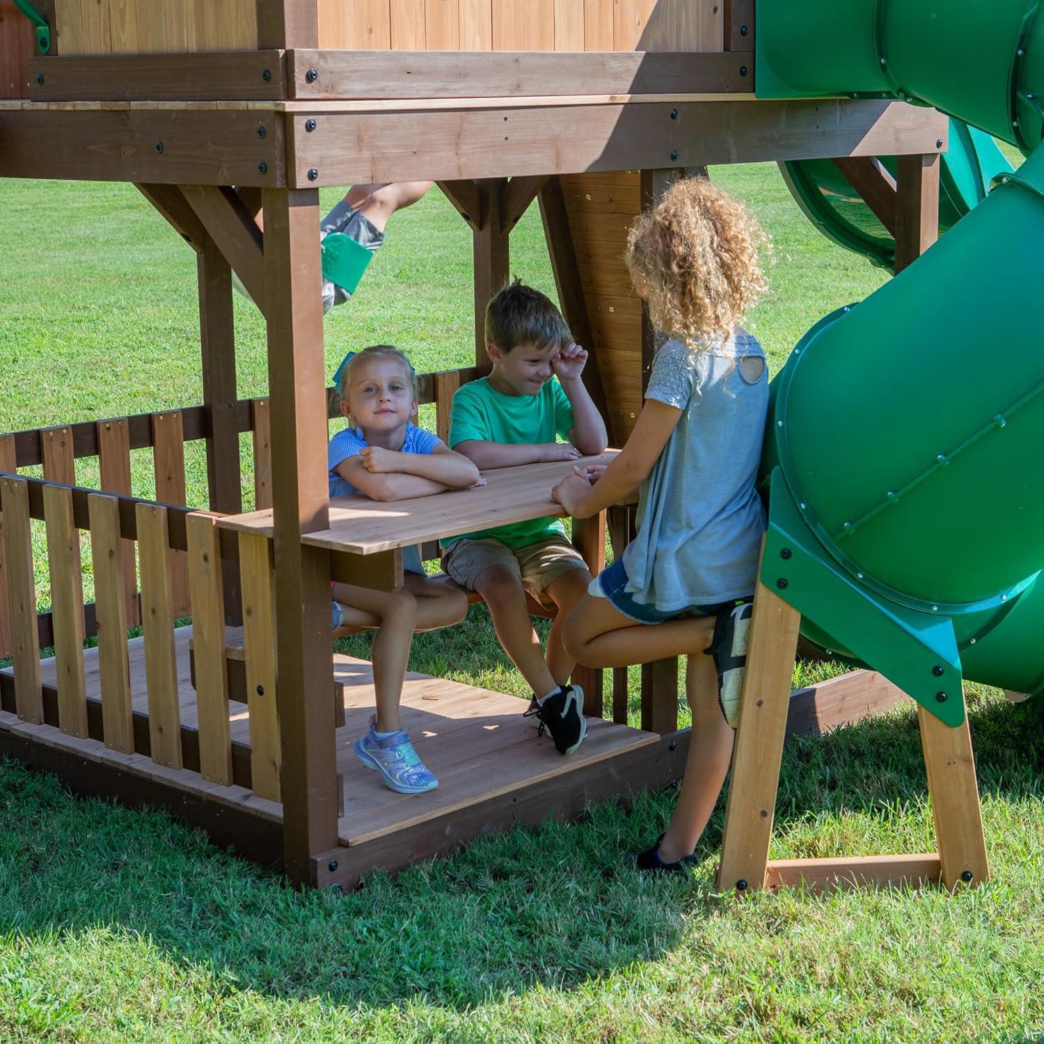 Skyfort Cedar Swing Set with Green Slides and Swings