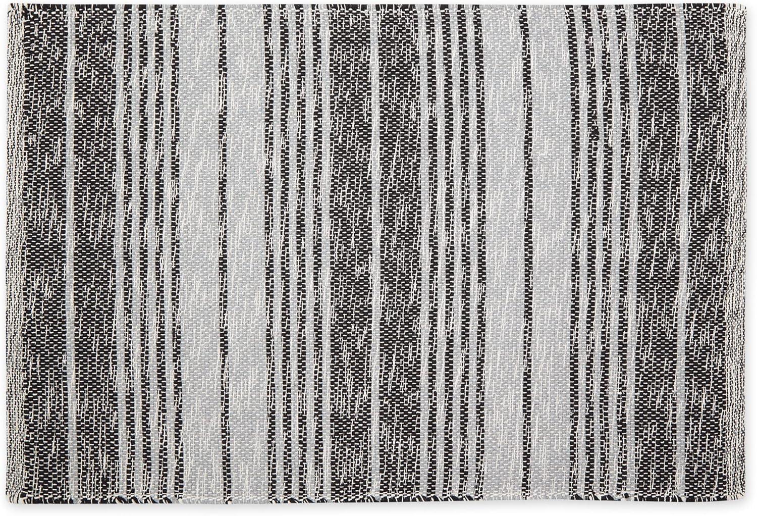 Variegated Black Stripe Handwoven Recycled Yarn Rug 2x3 Ft