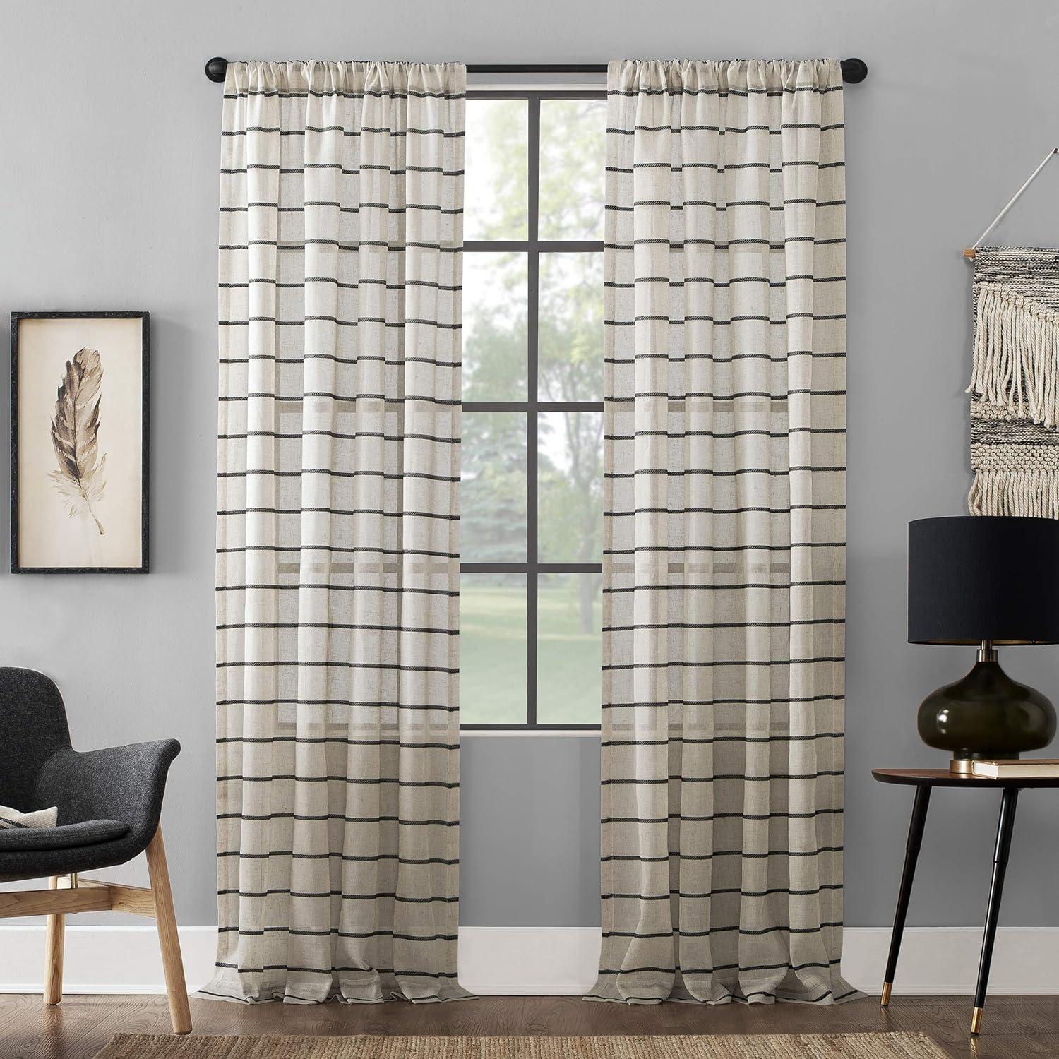 Clean Window Clean Window Aso Twill Stripe Anti-Dust Linen Blend Sheer Curtain Panel