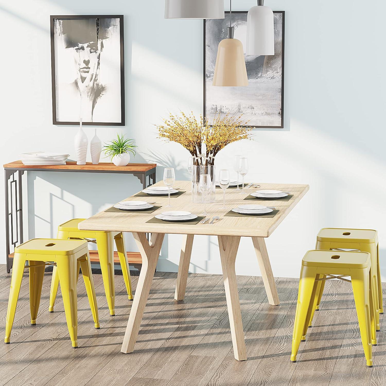 WENTMENT 18 Inch Stools Set of 4 Metal Stools Vintage Stackable Backless Stools for Classroom Home Kitchen Kids Stools Yellow