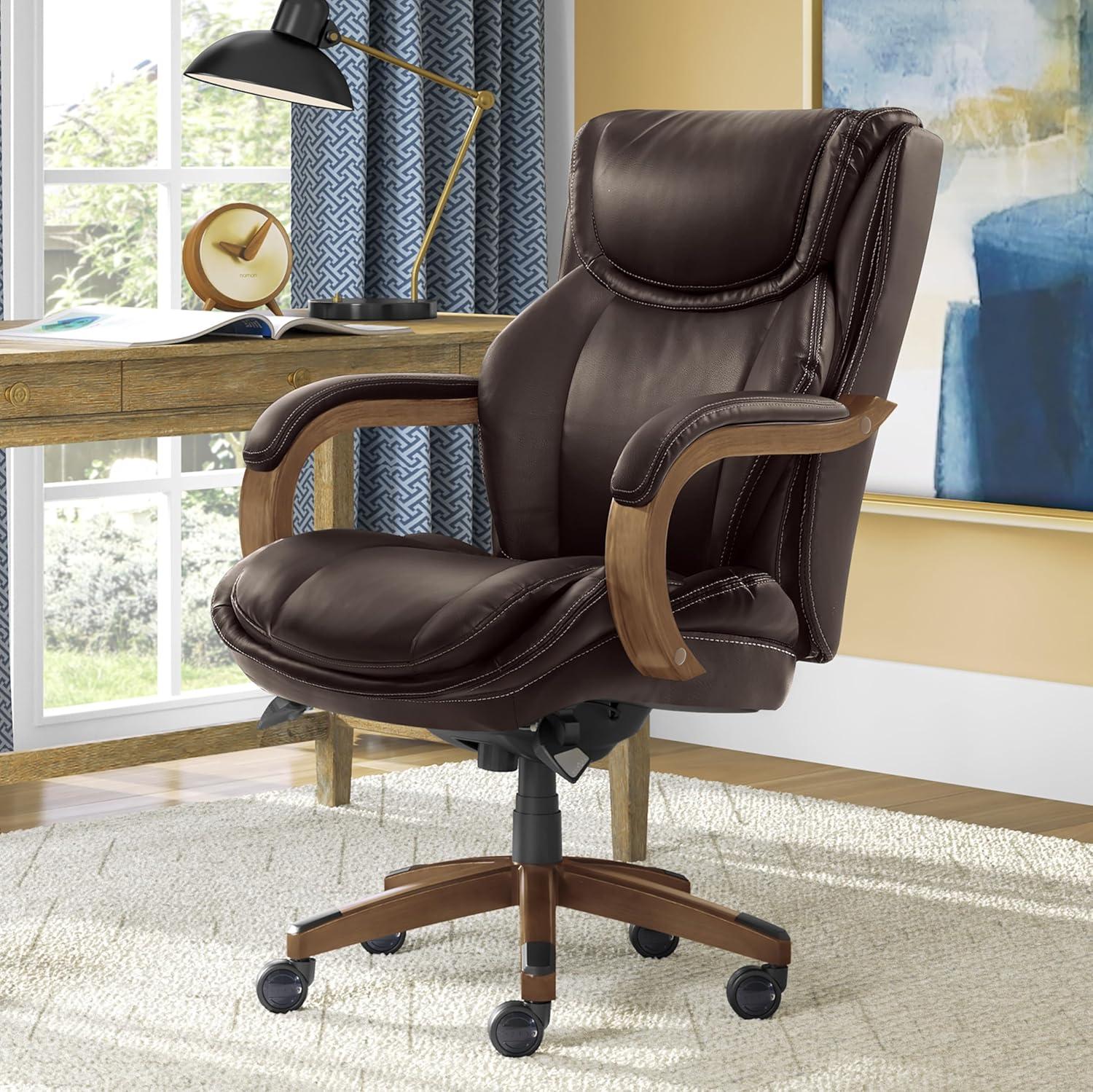 La-Z-Boy La-Z-Boy Harnett Big and Tall Executive Office Chair, Ergonomic High-Back Chair with Solid Wood Arms, ComfortCore with Memory Foam Cushions, Bonded Leather