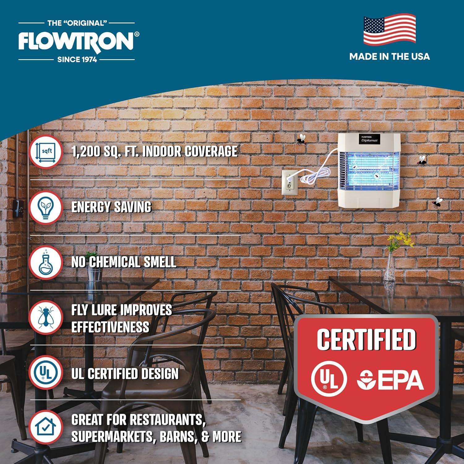 Flowtron Diplomat Indoor Bug Zapper, 1200 Sq Ft Electric Fly & Insect Killer W/80W UV Light & More