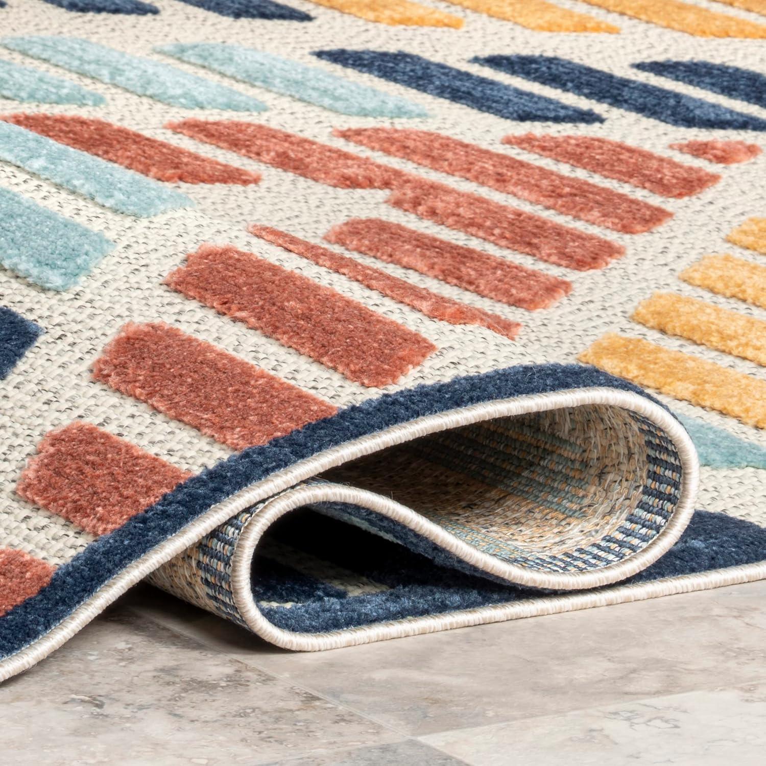 Nuloom Brinn Geometric Striped Indoor/Outdoor Patio Area Rug 5x7, Blue