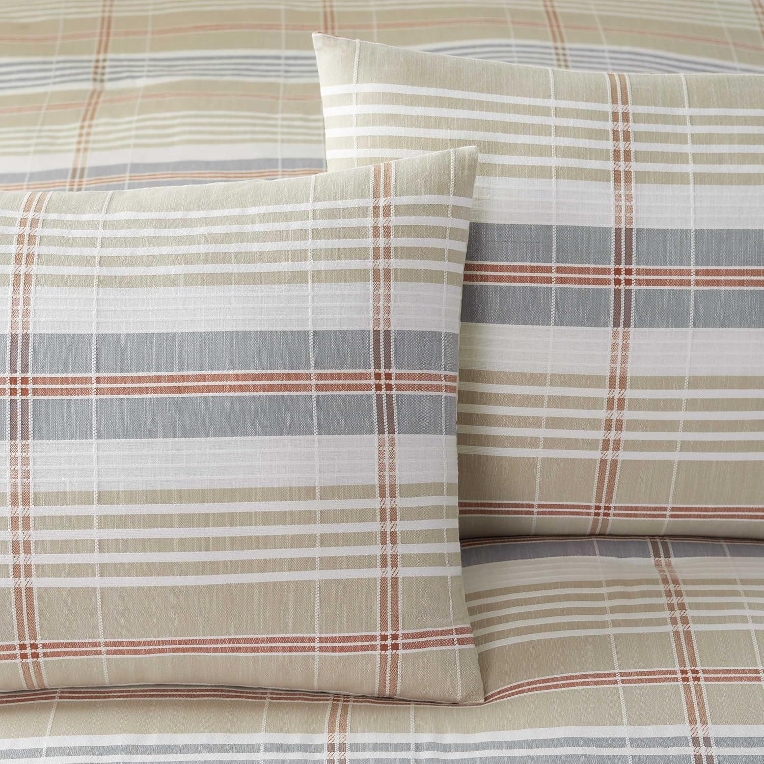 Vellux Vellux Oslo Plaid Comforter Set, 100% Cotton, Soft & Lightweight, 68x88, Taupe