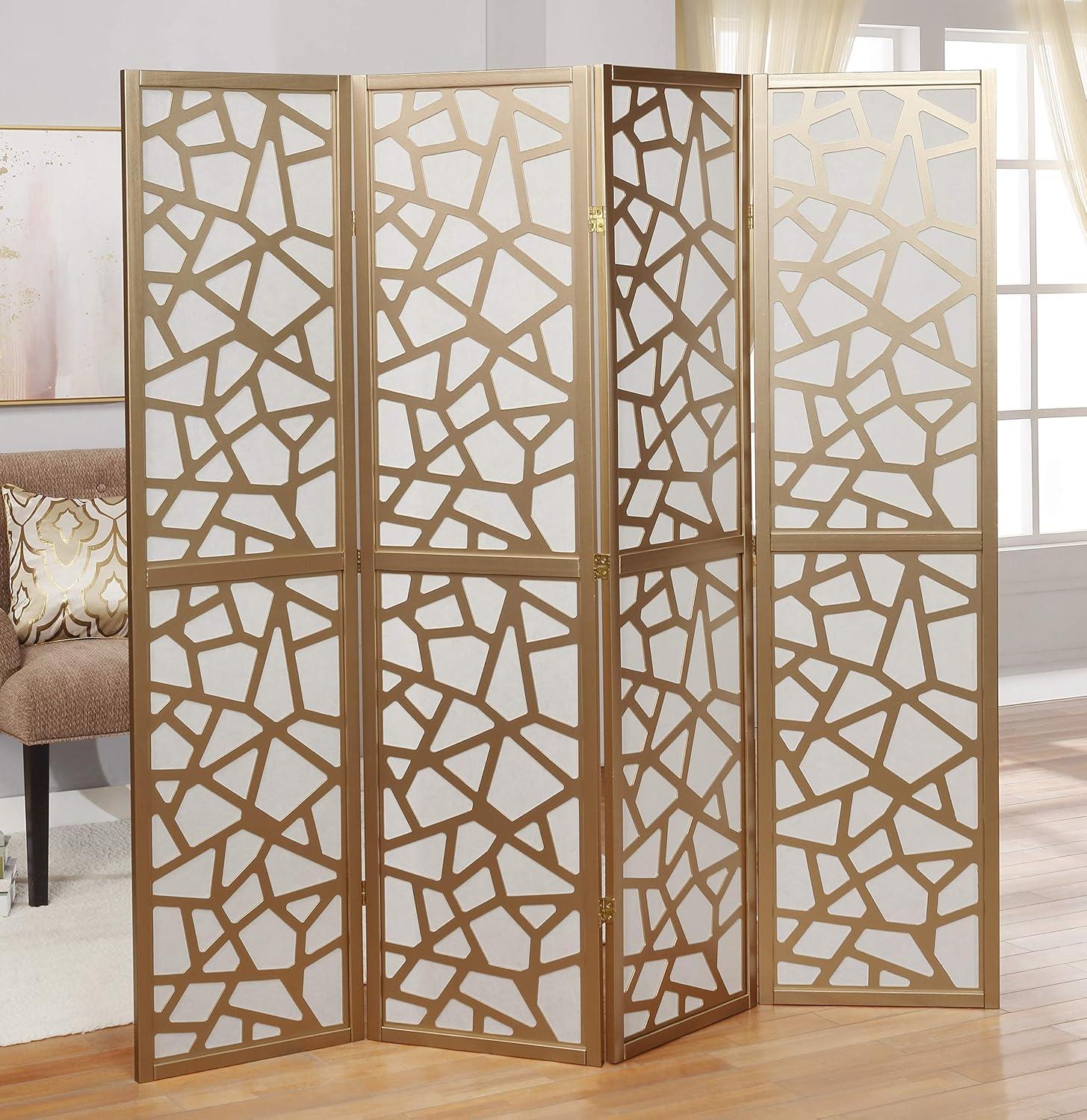 Gold and White Mosaic 4-Panel Folding Room Divider