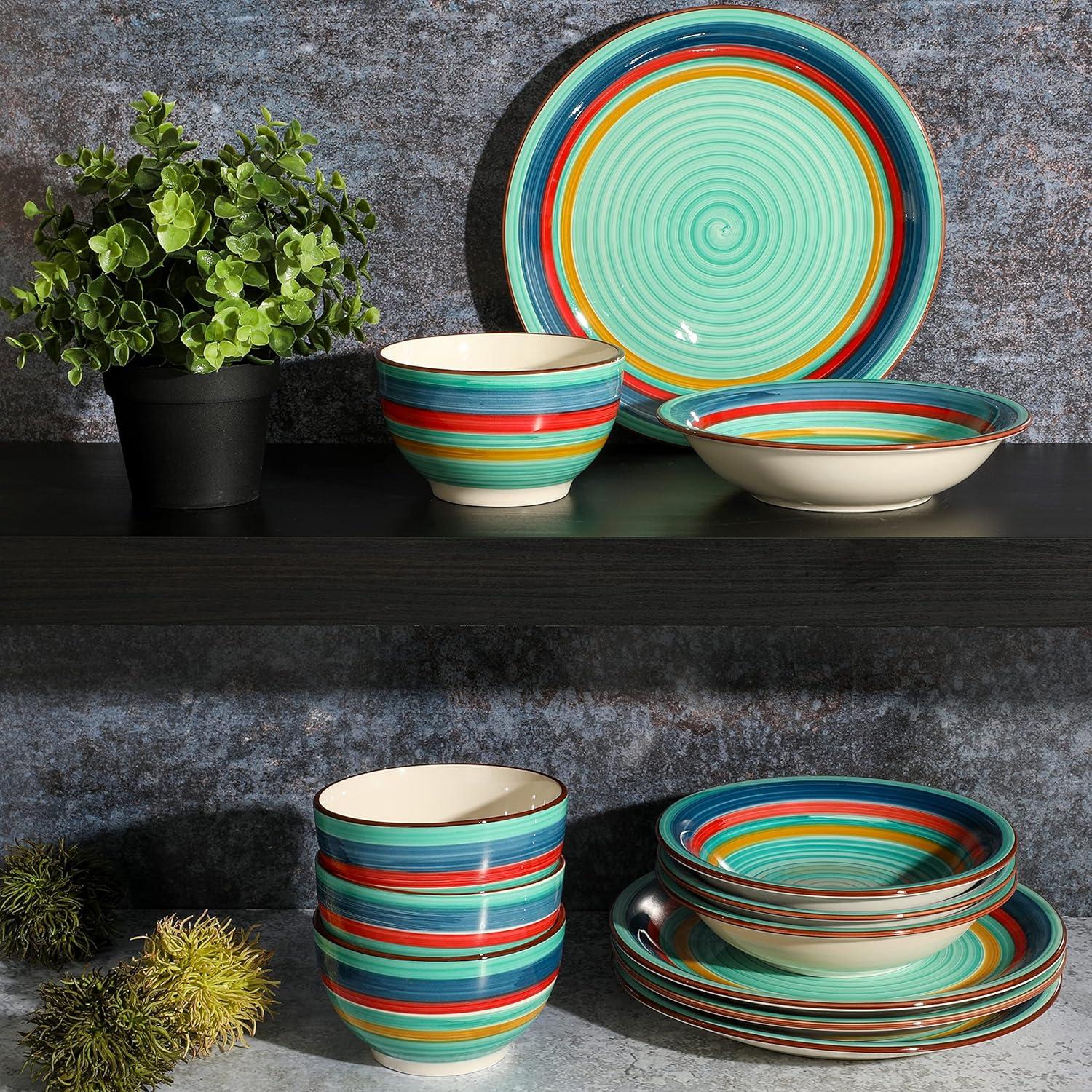 Gibson Home Rainbow 12 Piece Stoneware Dinnerware Set in Green Multi