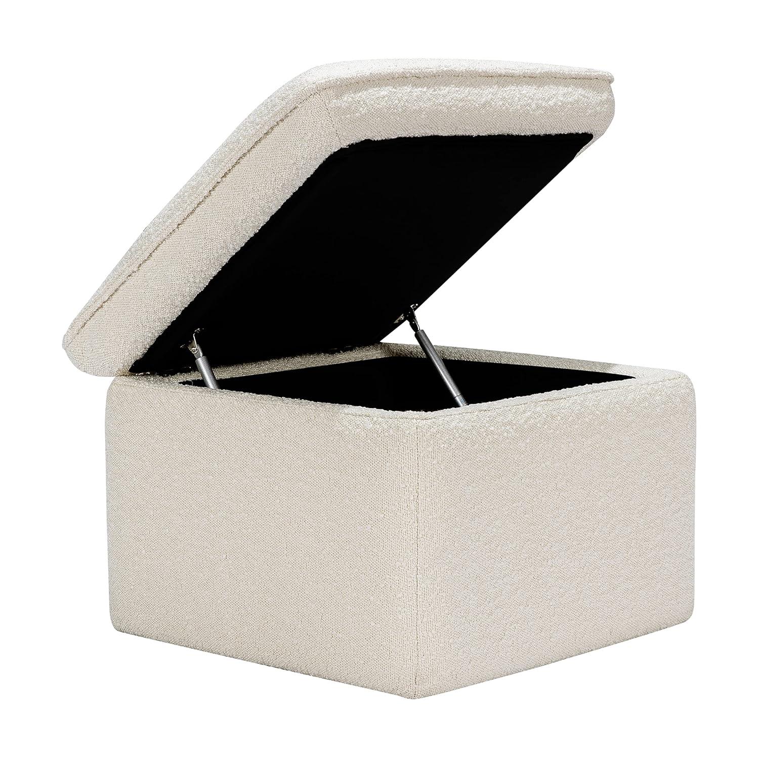 Cali Square Cream Boucle Storage Ottoman with FSC Certified Wood