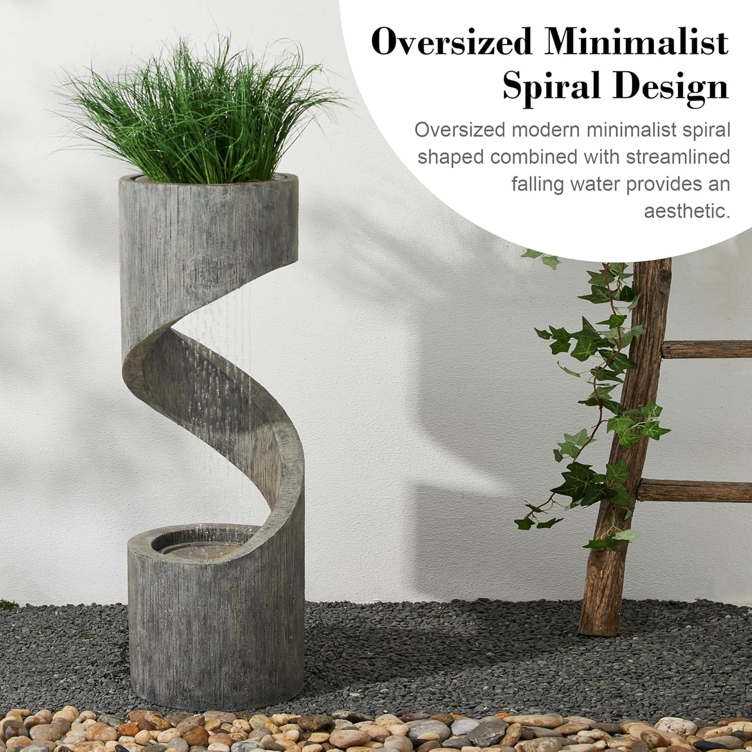 Rustic Curved 40" Outdoor Fountain with LED Light in Stone