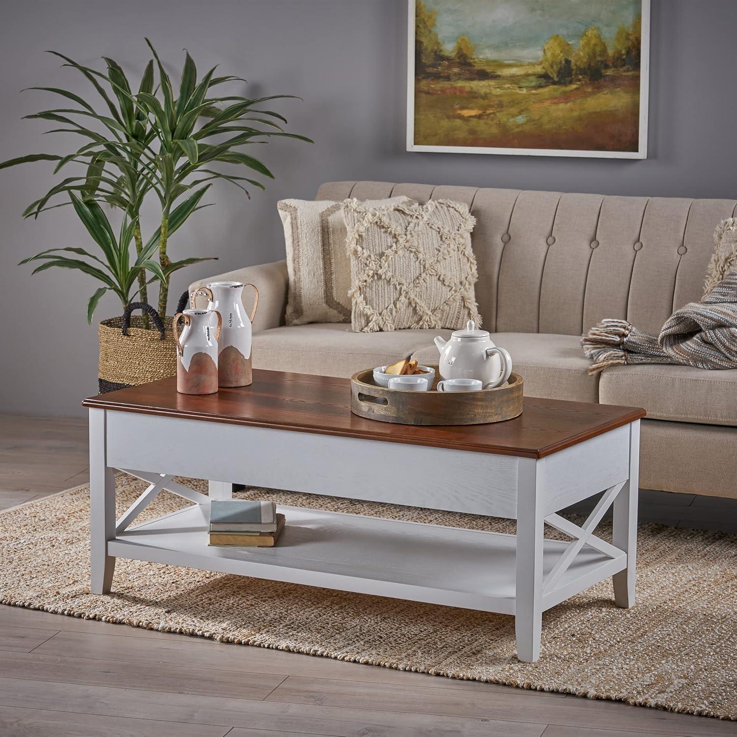Decatur Farmhouse Lift Top Coffee Table with Storage, White - Christopher Knight Home