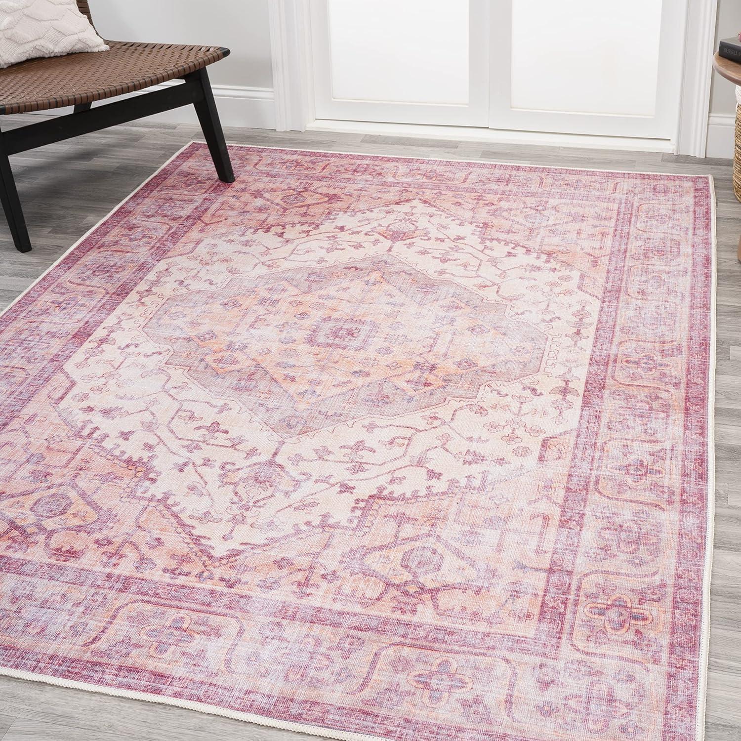 5' x 8' Alacati Ogee Medallion Machine Washable Indoor/Outdoor Area Rug, Red/Orange/Cream - JONATHAN Y