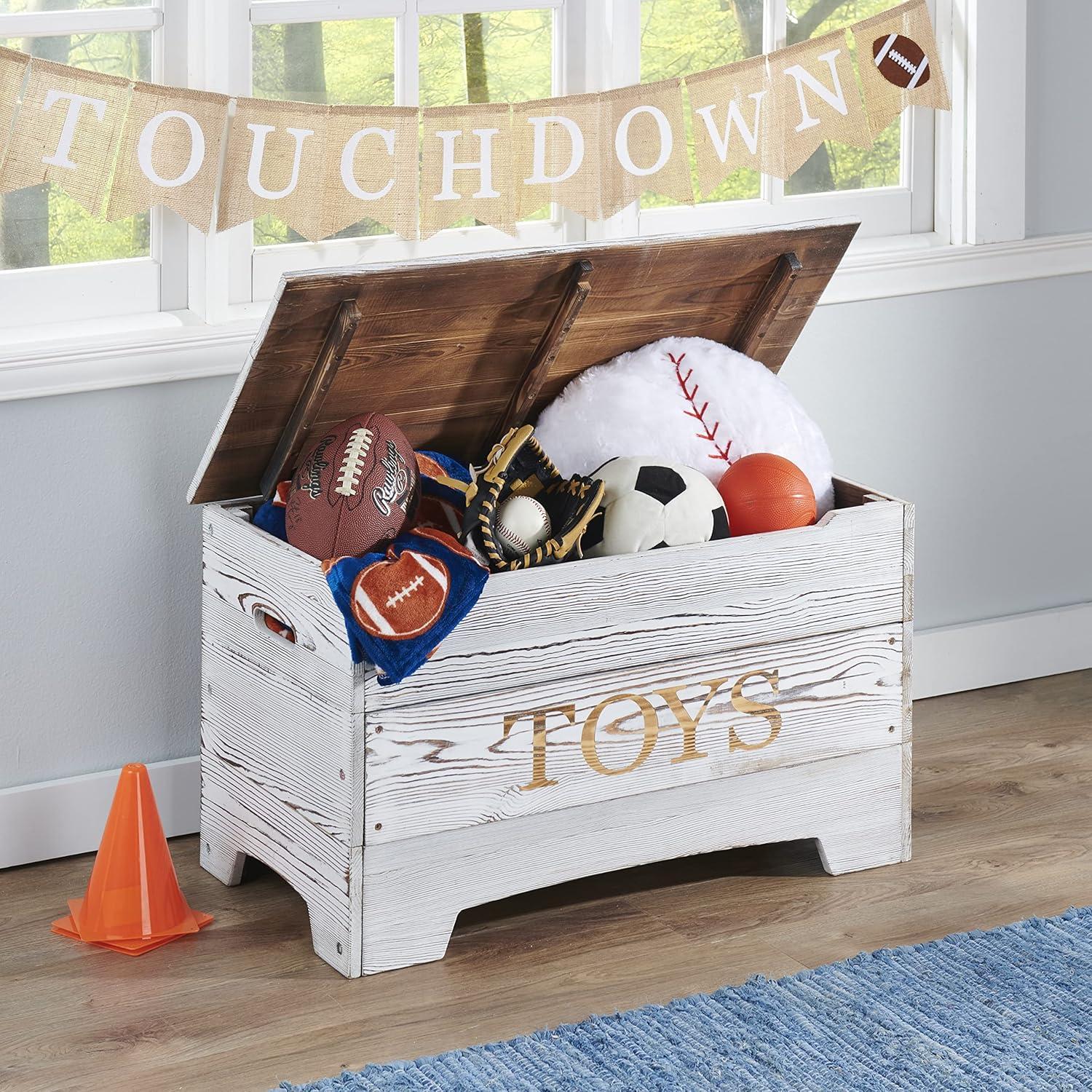 Vintage Gray Solid Wood Rustic Toy Box with Distressed Finish