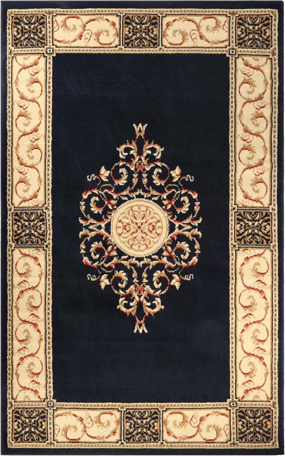 Superior Classic Elegant Floral Medallion Power-Loomed Indoor Area Rug, Midnight Blue, 4' x 6'