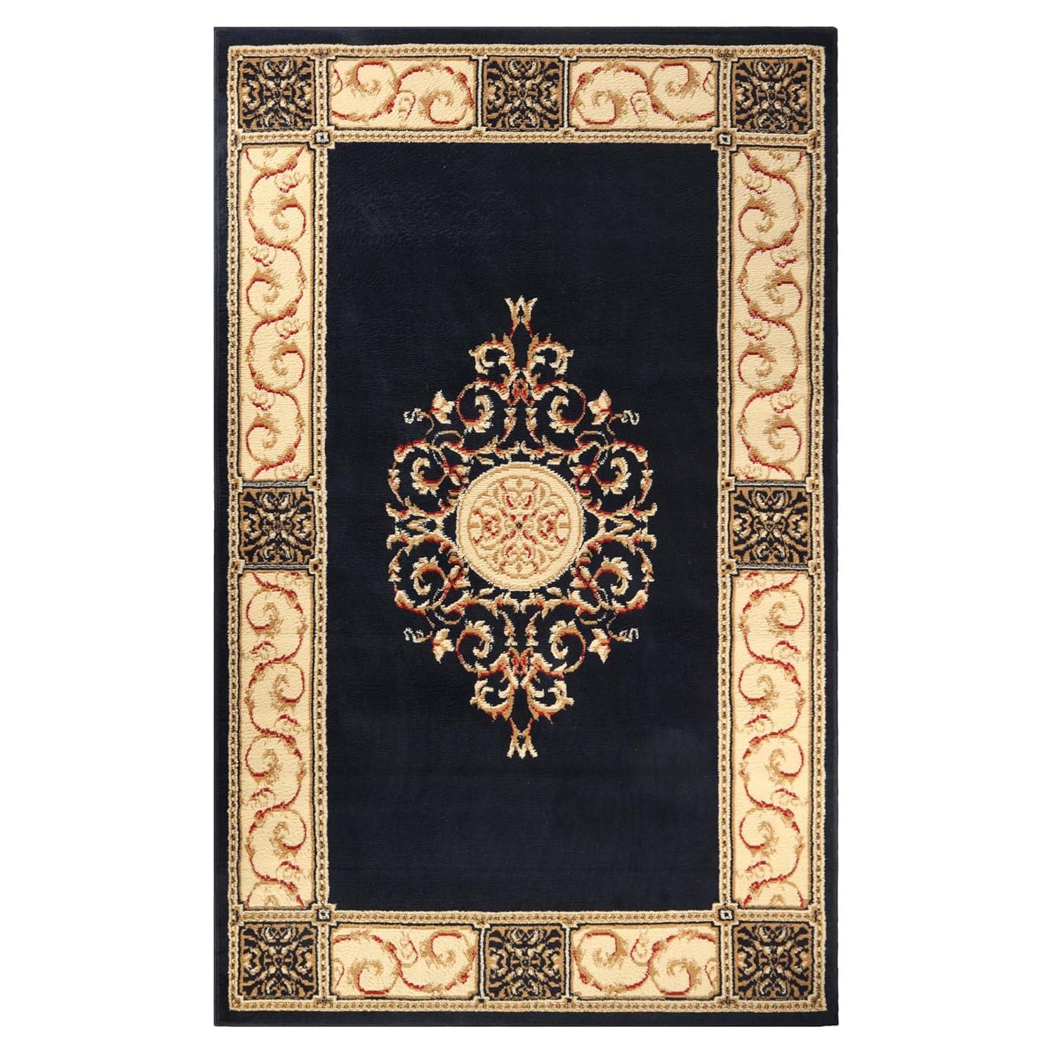 Superior Classic Elegant Floral Medallion Power-Loomed Indoor Area Rug, Midnight Blue, 4' x 6'