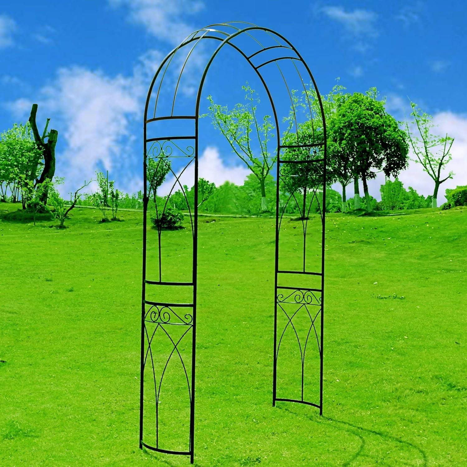 OUTOUR Stereoscopic Metal Garden Arch Arbor Arbour Archway with Graceful Curve for Climbing Plants Roses Vines, Outdoor Garden Lawn Backyard Patio, Wedding, Black