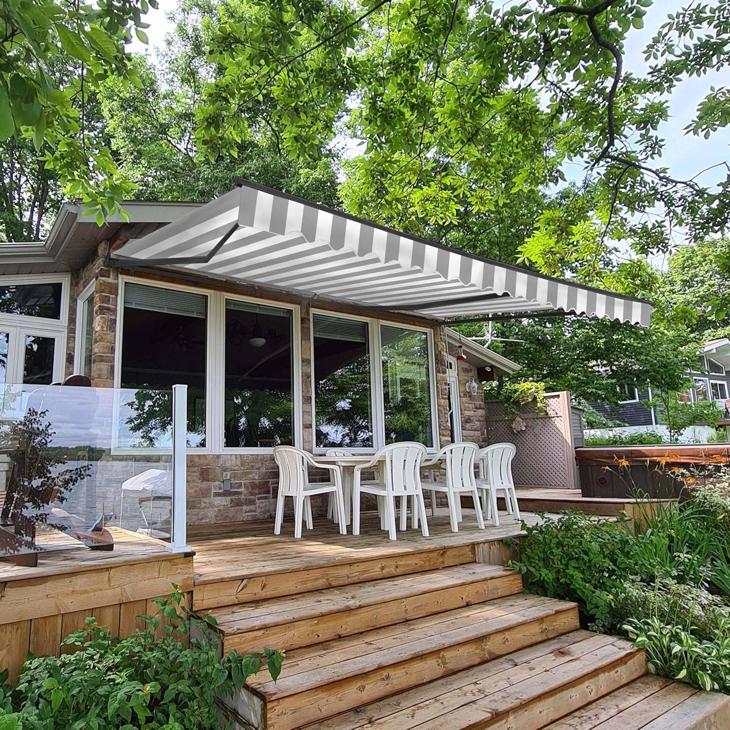 Retractable Home Patio Awning | Deck Canopy |UV Protection Sunshade | Manual Black Frame | Upgraded 2024