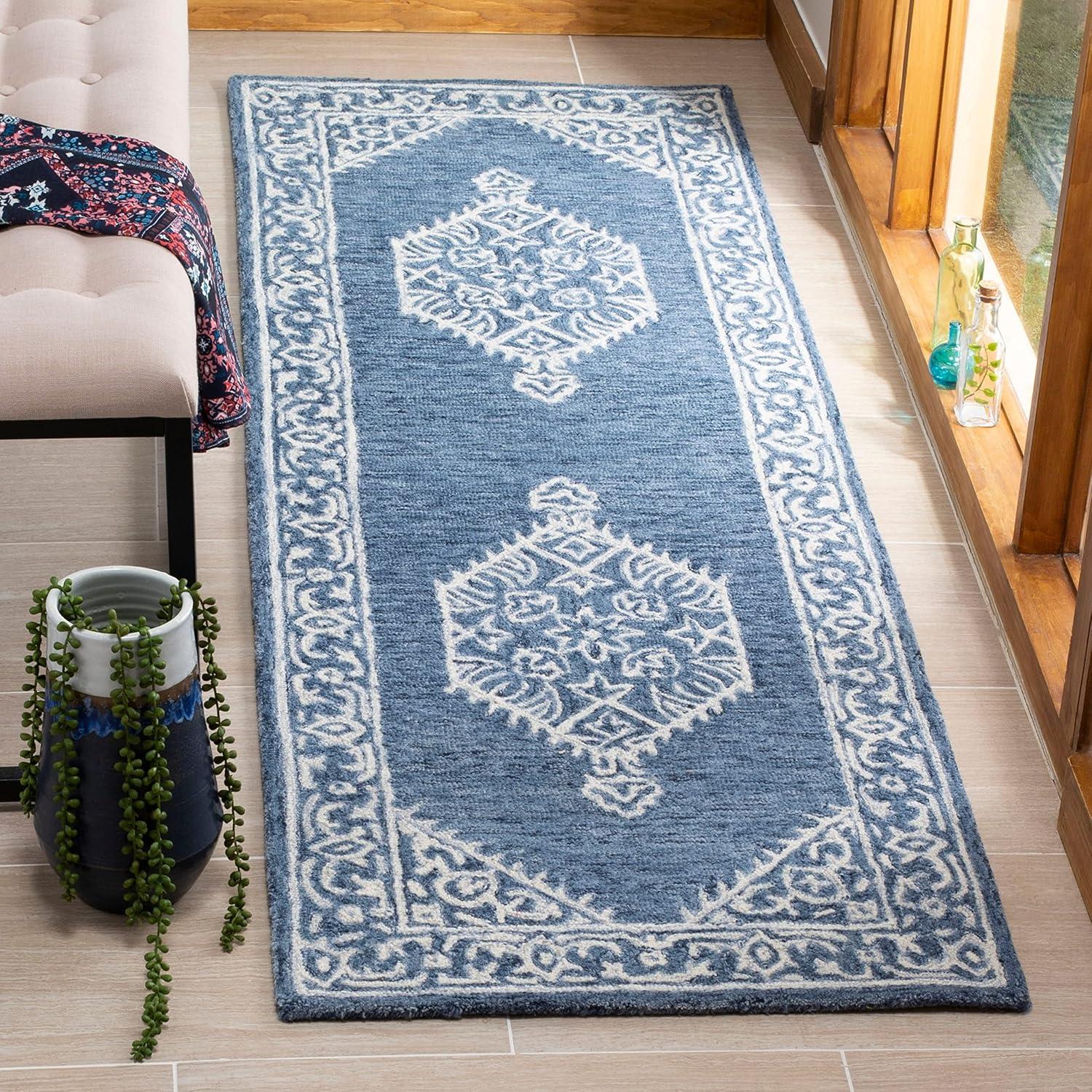 Ophelia & Co. Salerna Micro-Loop Hand Tufted Wool/Cotton Oriental Rug in Ivory/Blue