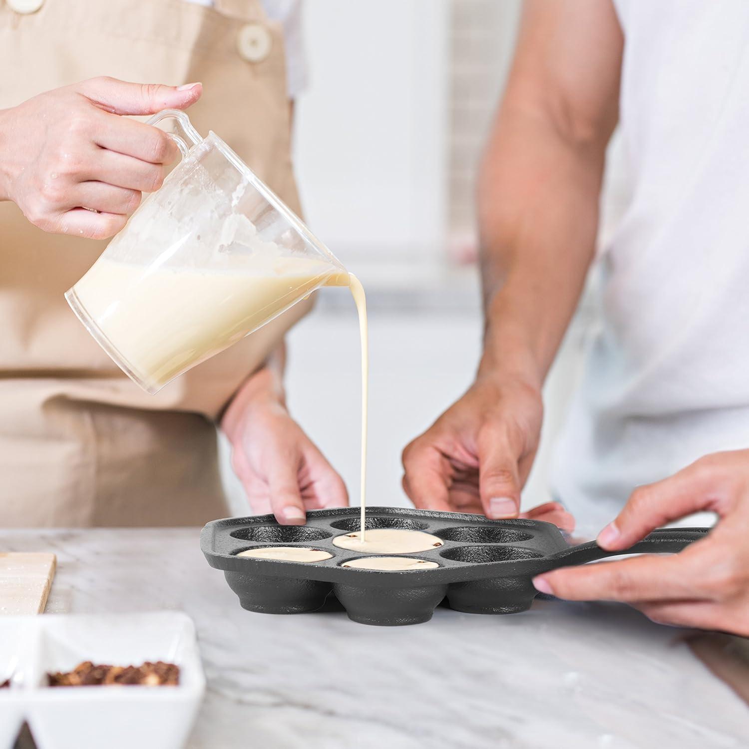 Commercial Chef Cast Iron Danish Aebleskiver Pan, Makes 7 Pancake Balls