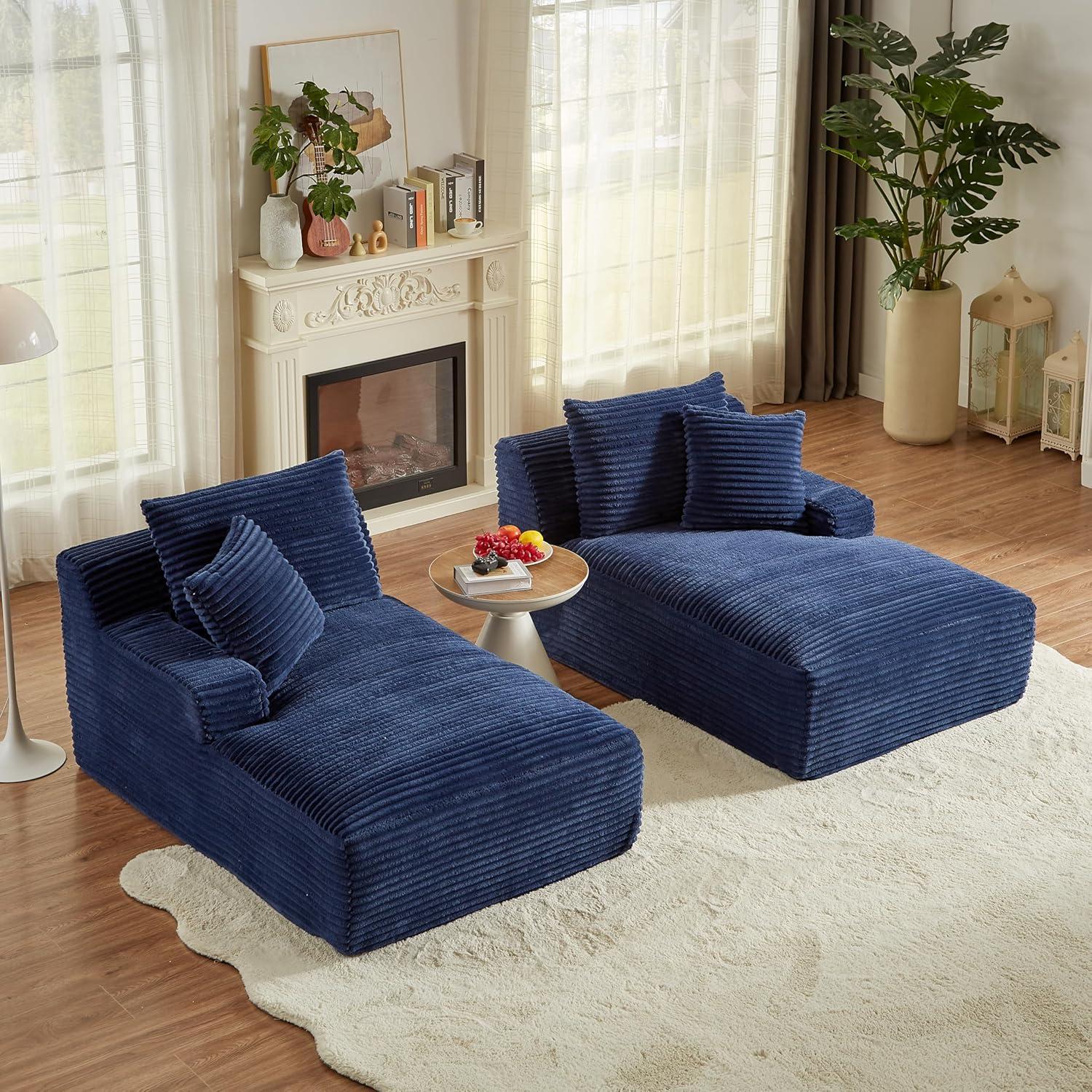 GNIXUU 78"Oversized Double Chaise Lounge Indoor, Corduroy Sleeper Sectional Couch, Upholstered Boneless Cloud Sofa Deep Seat, Comfy Plush Chair Bed for Living Room