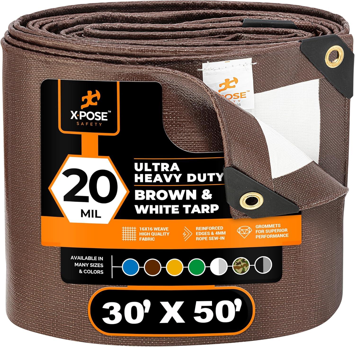 30' x 50' Brown and White Ultra Heavy Duty Polyethylene Tarp