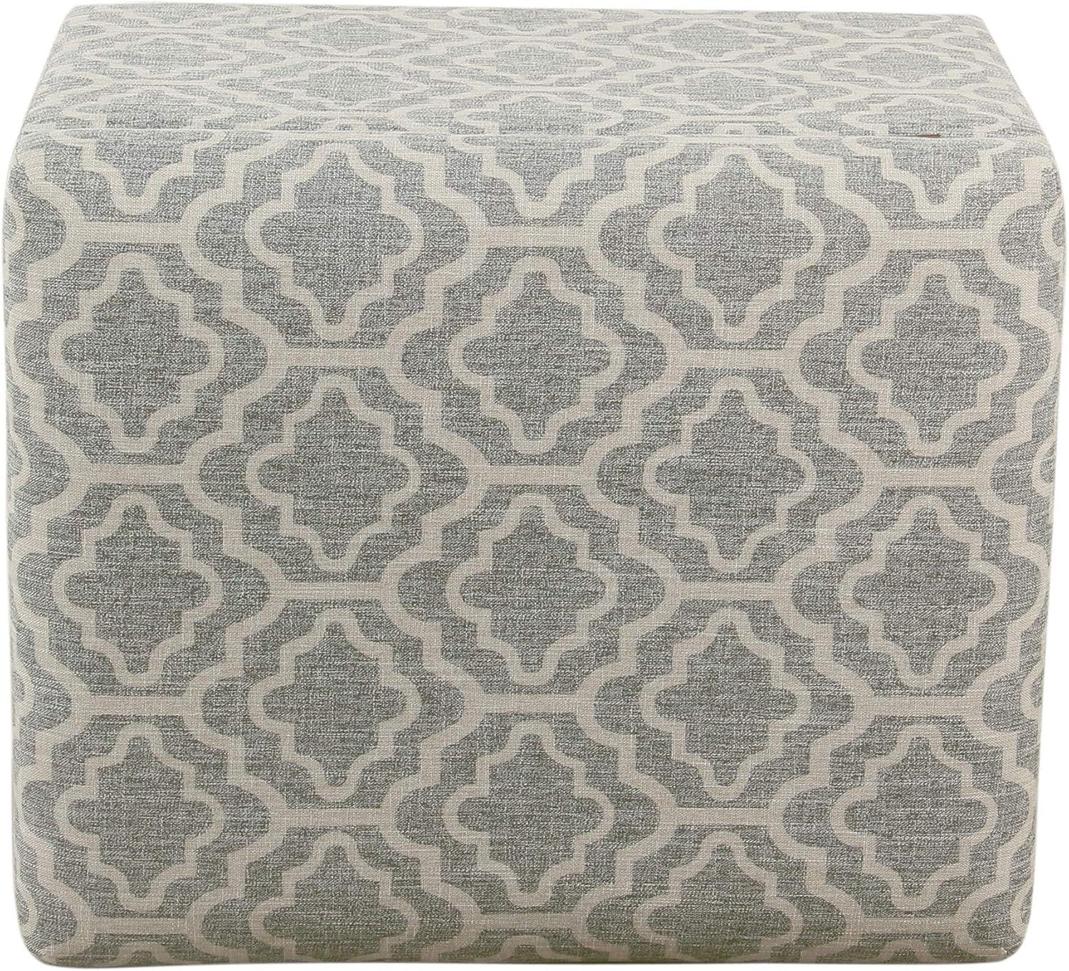 HomePop Medium Storage Ottoman Geometric Ash Gray: Upholstered Footstool with Rubberwood Legs