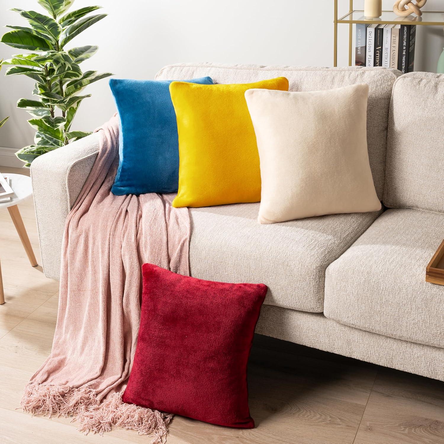 PAVILIA Set of 2 Throw Pillow Covers, Decorative Velvet Square Cushion Cases for Bed Sofa Couch Bedroom Living Room, Yellow/18 x 18