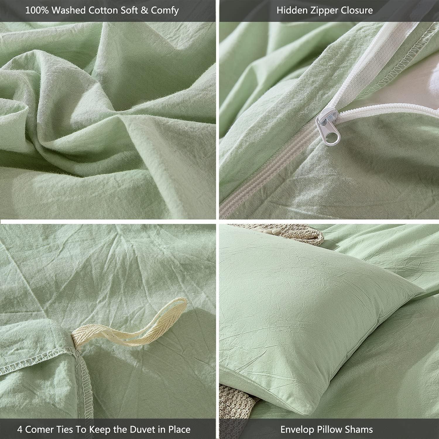 MOOMEE 100% Washed Cotton Linen Like Textured Duvet Cover Set