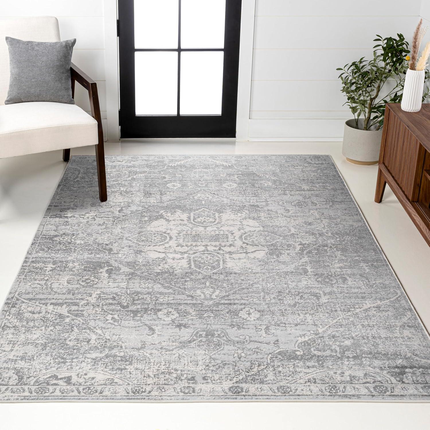 3' X 5' Modern Persian Vintage Medallion Area Rug, Gray - JONATHAN Y