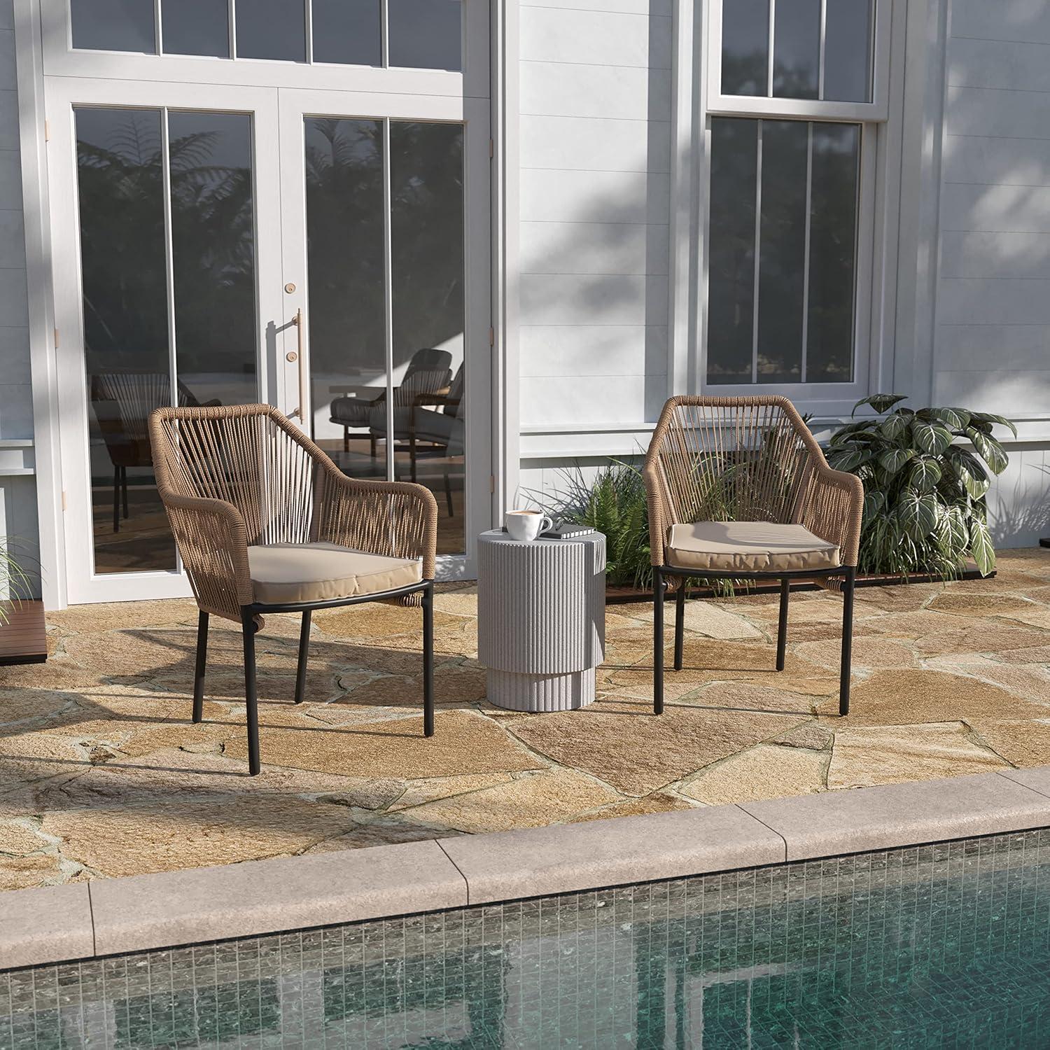 Taylor & Logan Kyla Metal Outdoor Stacking Dining Armchair with Cushion (Set of 2)