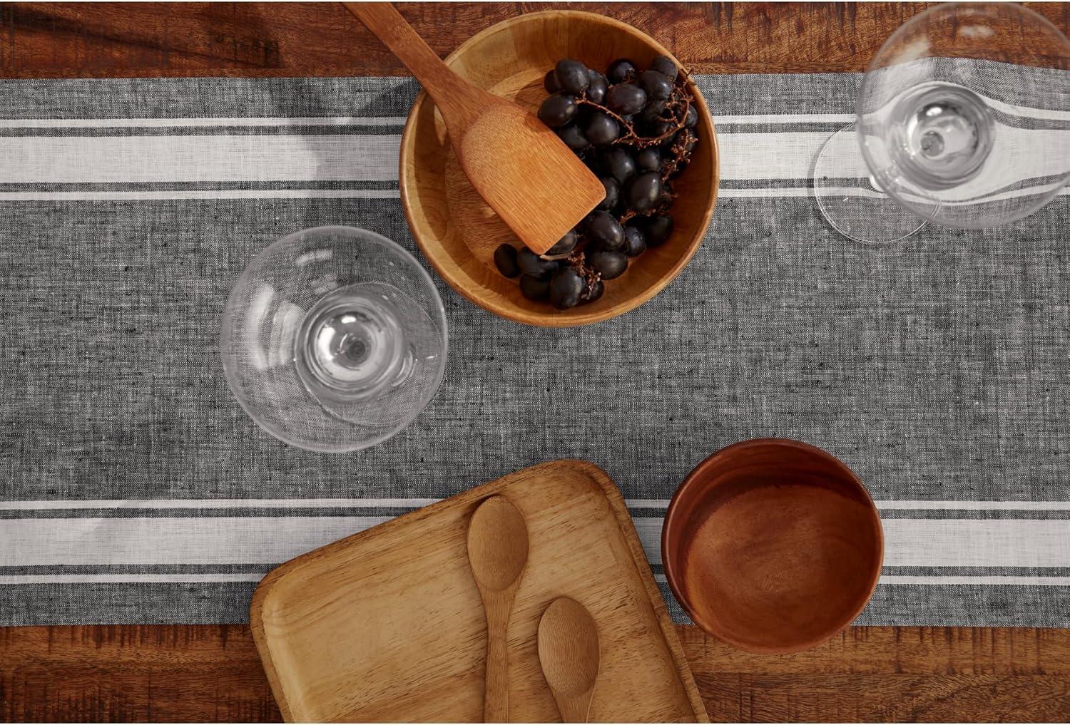 Black and White Farmhouse Stripe Linen Table Runner 14 x 36 Inch