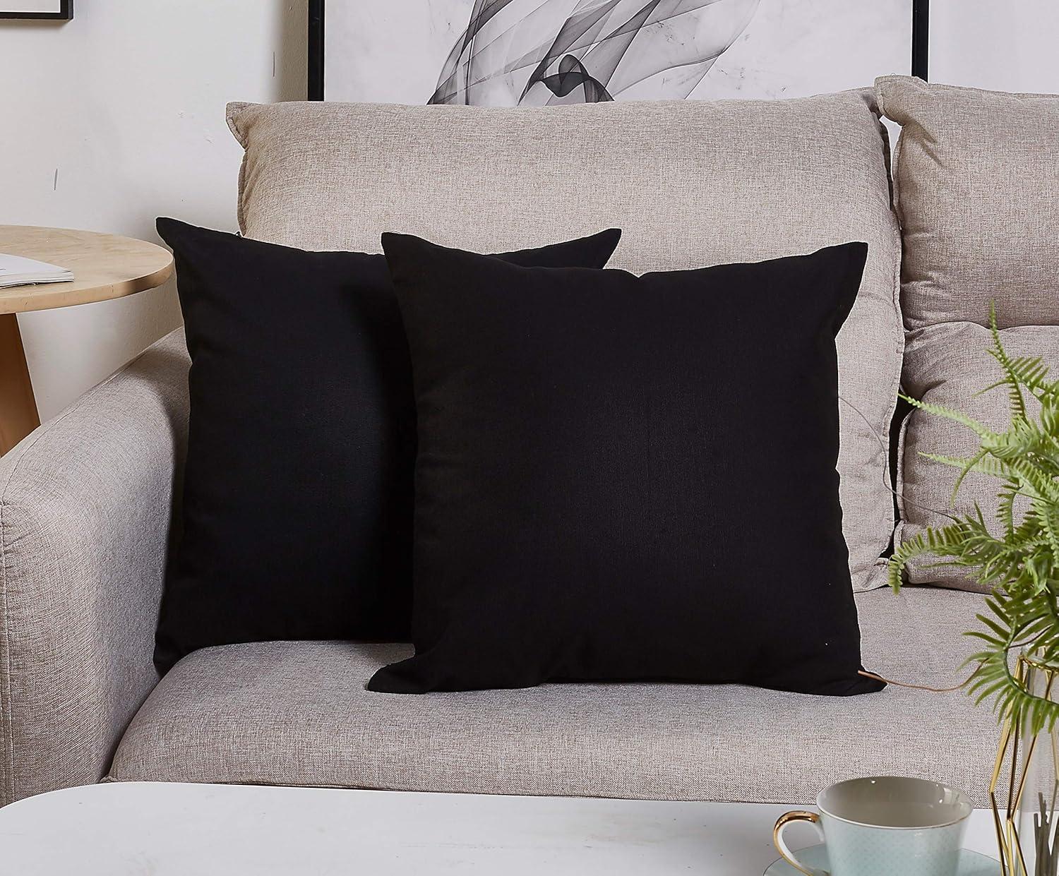 Black Cotton Euro Throw Pillow Cover 20" x 20"