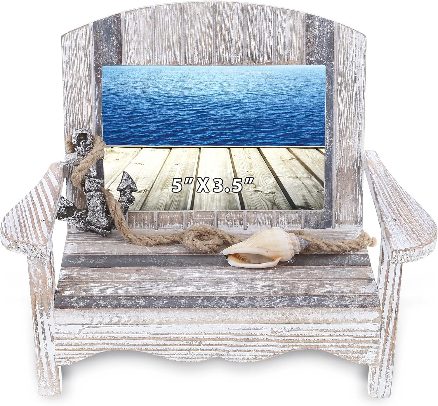 CoTa Global Silver Sea Chair 5x3.5 Beach Frame - Distressed Wood Beach Chair Picture Frame for Summer Vacation Memory, Handmade Tropical Nautical Picture Frame for Tabletop - 7 Inch, Color May Vary