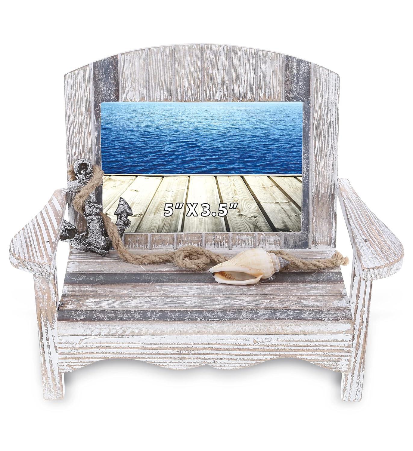 CoTa Global Silver Sea Chair 5x3.5 Beach Frame - Distressed Wood Beach Chair Picture Frame for Summer Vacation Memory, Handmade Tropical Nautical Picture Frame for Tabletop - 7 Inch, Color May Vary
