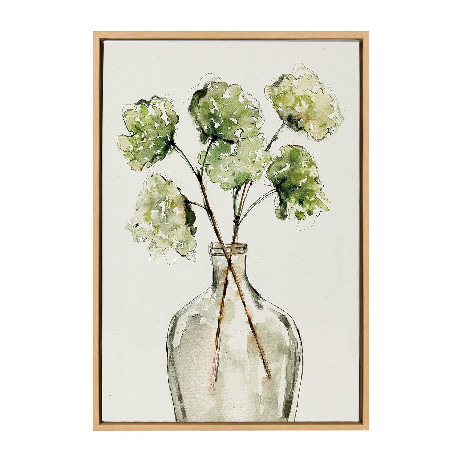 23" x 33" Sylvie Greenery Vase Framed Canvas by Sara Berrenson Natural - Kate & Laurel All Things Decor