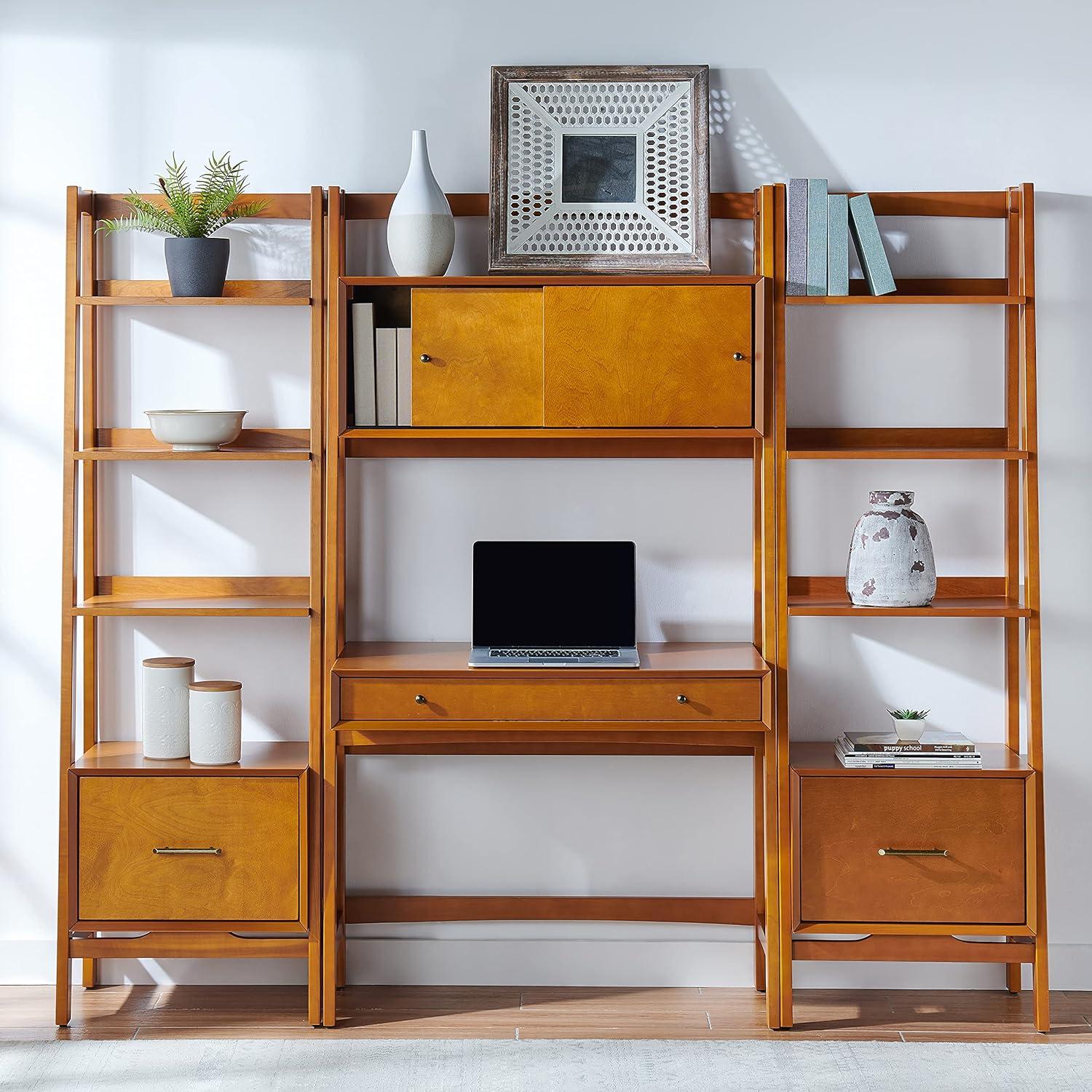 Landon Acorn Brown U-Shaped Desk with Filing Cabinet and Drawer