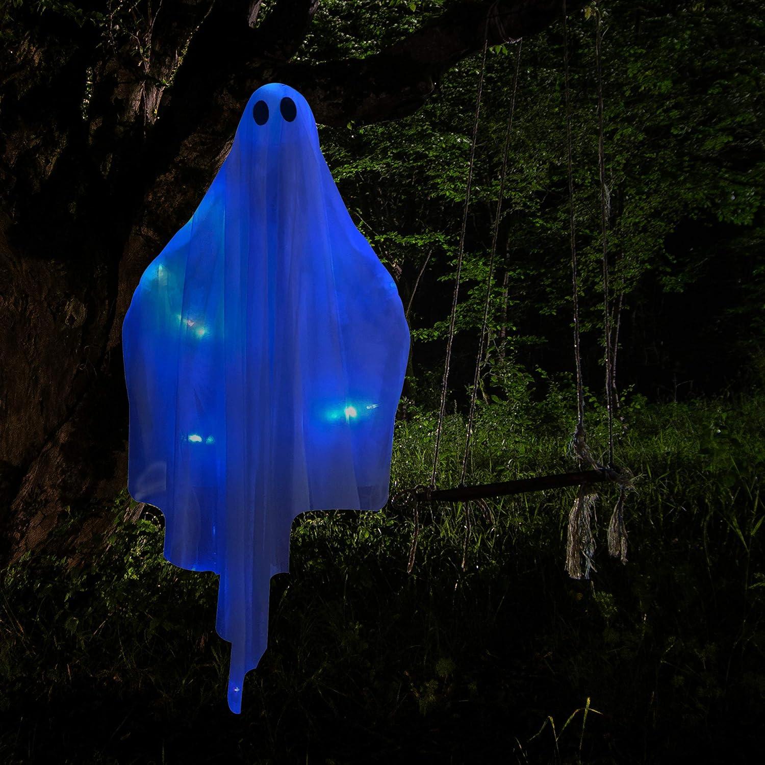 47 Inch Blue Light-Up Hanging Halloween Ghost Decoration