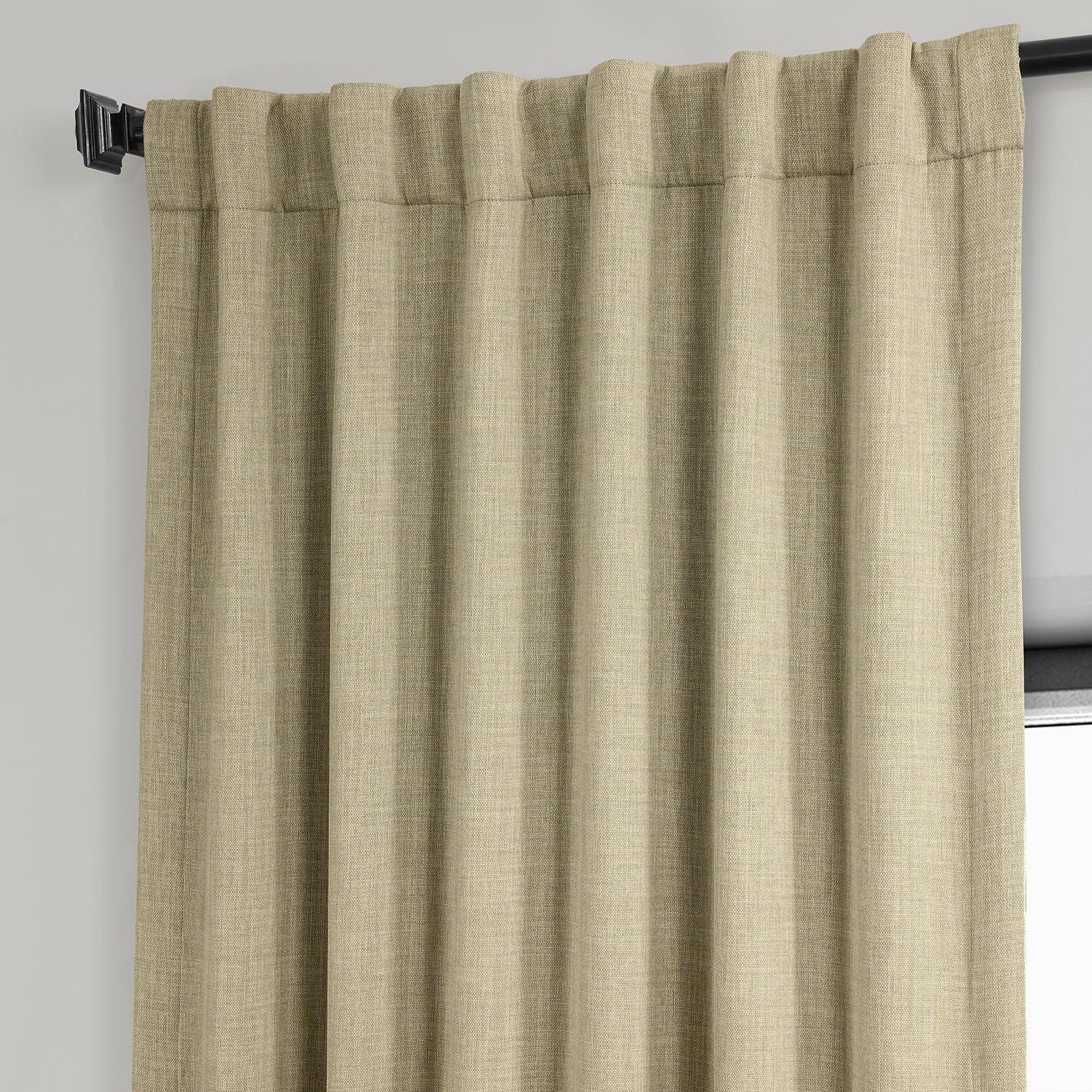 Thatched Tan Faux Linen Blackout Curtain Panel, 50W x 84L