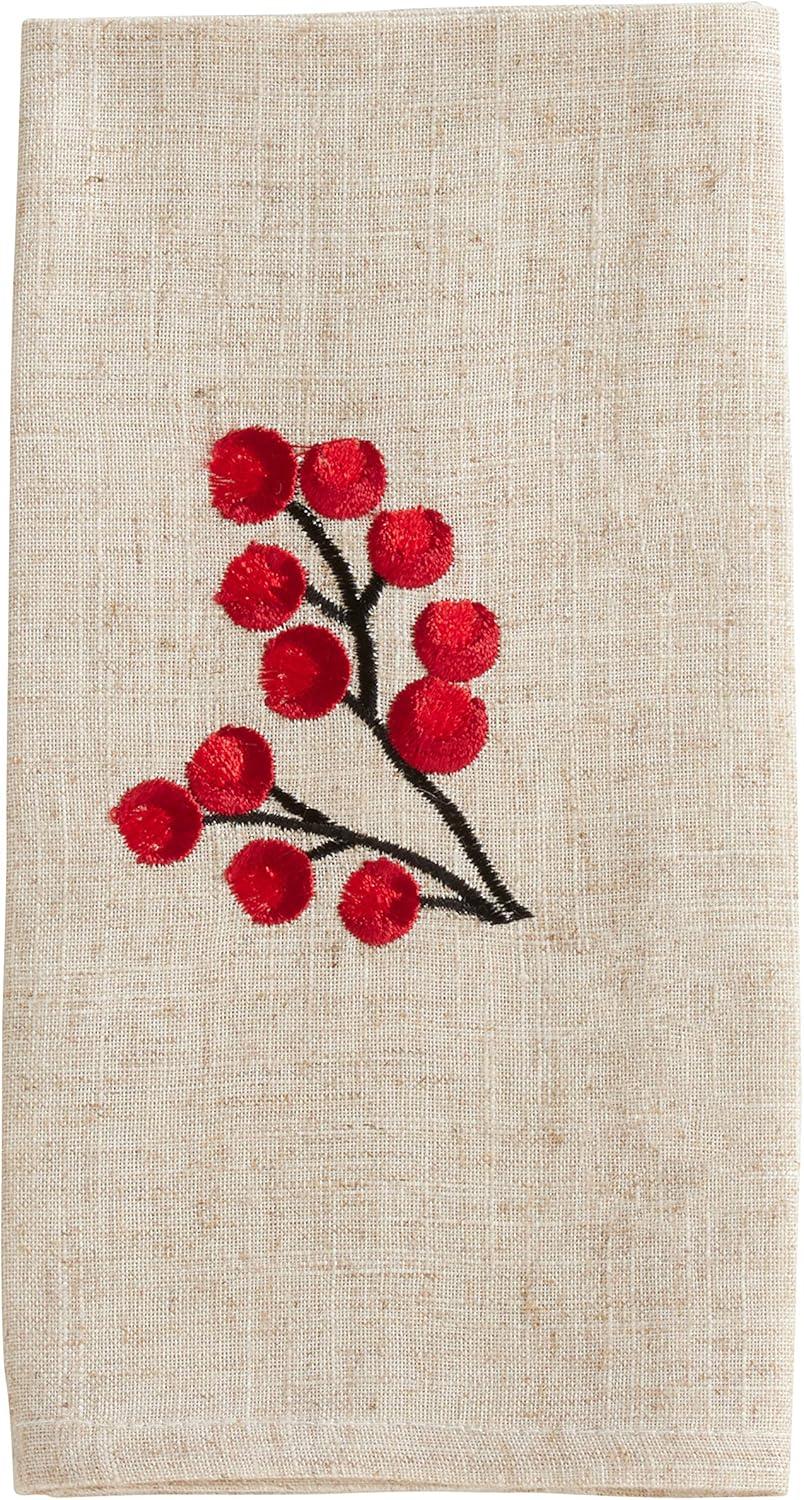 Saro Lifestyle Embroidered Berry Placemat and Napkin 8 pcs Set (4 Placemats, 4 Napkins)