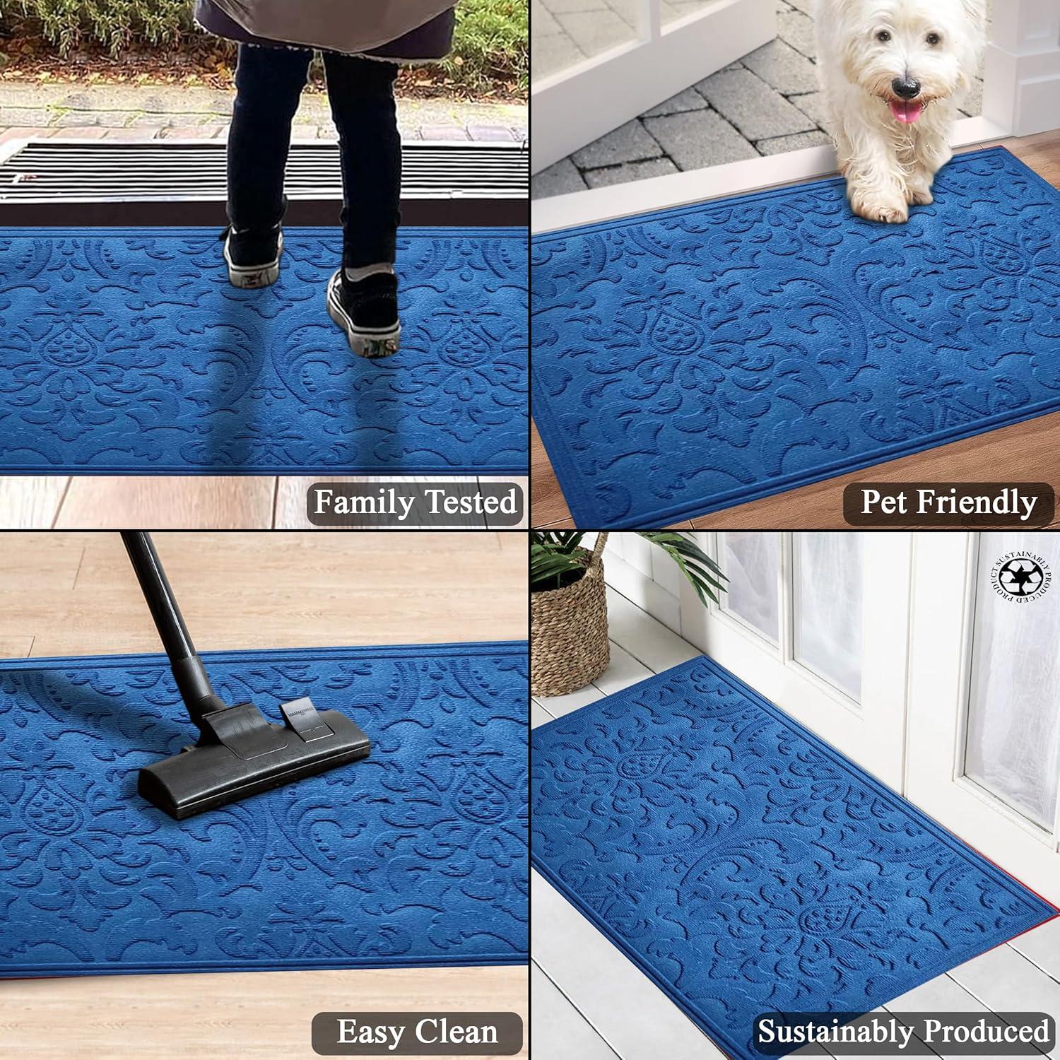 A1HC Indoor Outdoor Mat, Front and Back Entrance Welcome Mats, Large Front Door Patio Mats 24x36 Inches, Non-Slip Easy Clean Entrance Washable Large Size Doormats, Blue