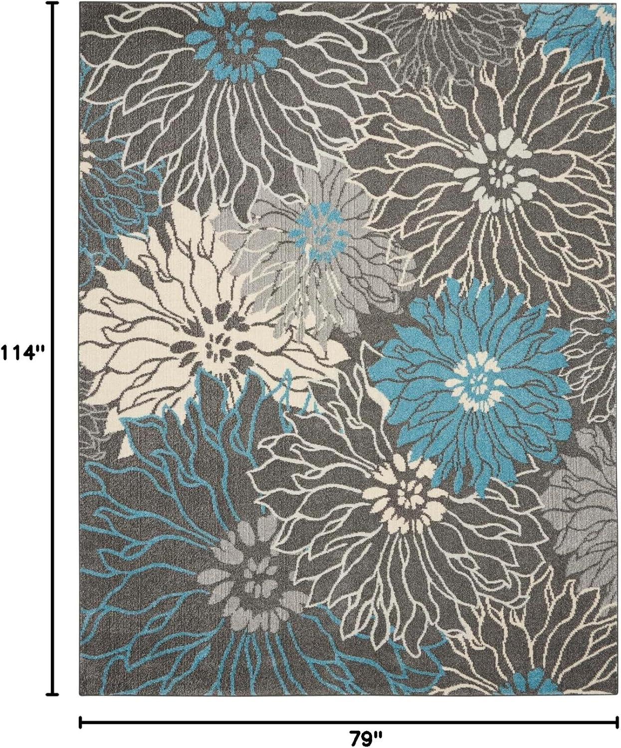 Nourison Passion Bohemian Transitional Floral Indoor Area Rug Charcoal/Blue 6'7" x 9'6"